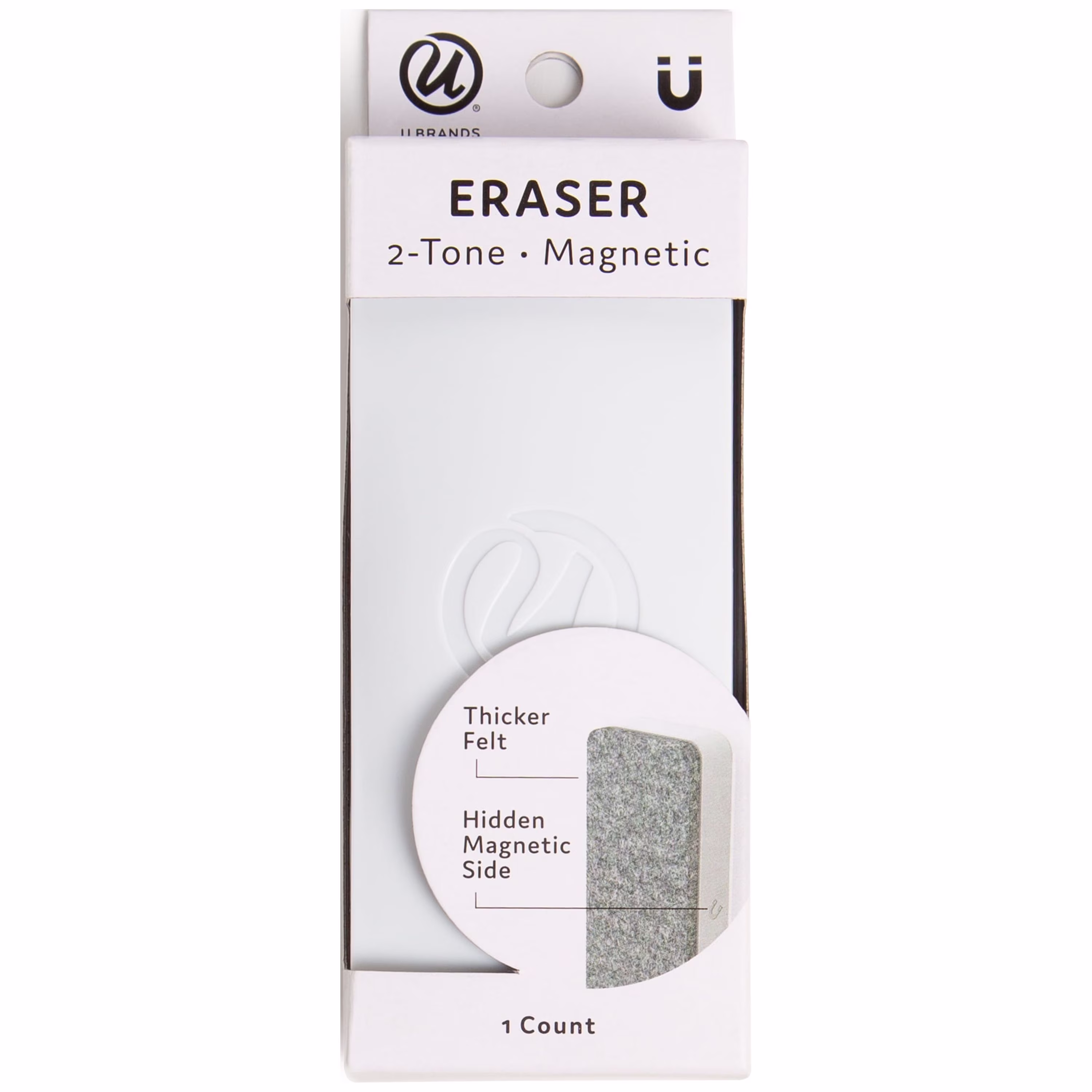 U Brands Side Magnetic Dry Erase Board Eraser with Thick Felt Bottom, 2 x 5 x 1 inches, White