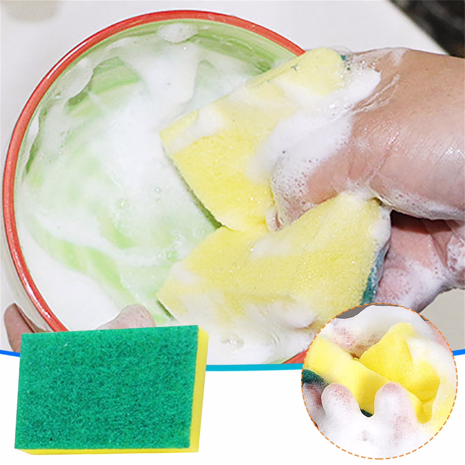 OAVQHLG3B 10 Pcs Dish Washing Sponge Kitchen Cleaning Scrub pad Pack Household Bathroom Use dust Car Wash Non Scratch Scouring Dishwasher Sink Dishwashing Soft Mesh Net Pot Scrubbers
