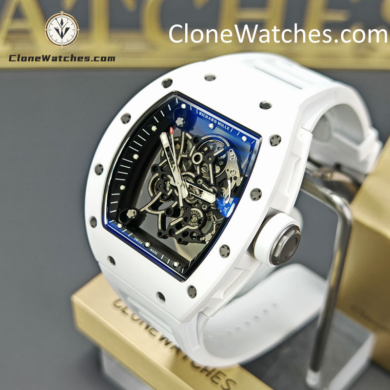 Richard Mille Super Clone Watches 1:1 RM 055 Ceramics Tourbillon White Strap