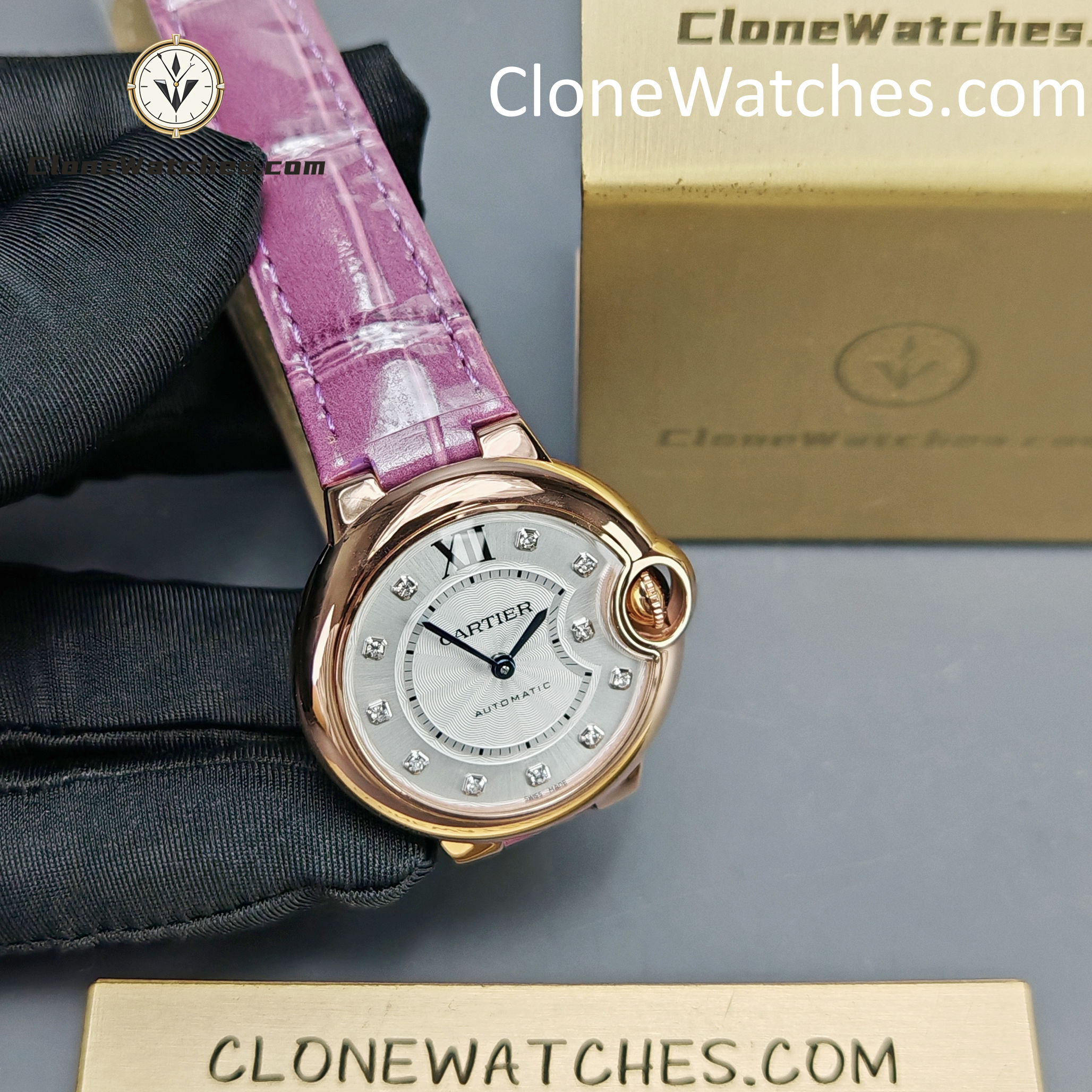 Cartier Super Clone Watches 1:1 Ballon Bleu de WE902040 Silver Dial Diamond Scale 33mm Leather Strap