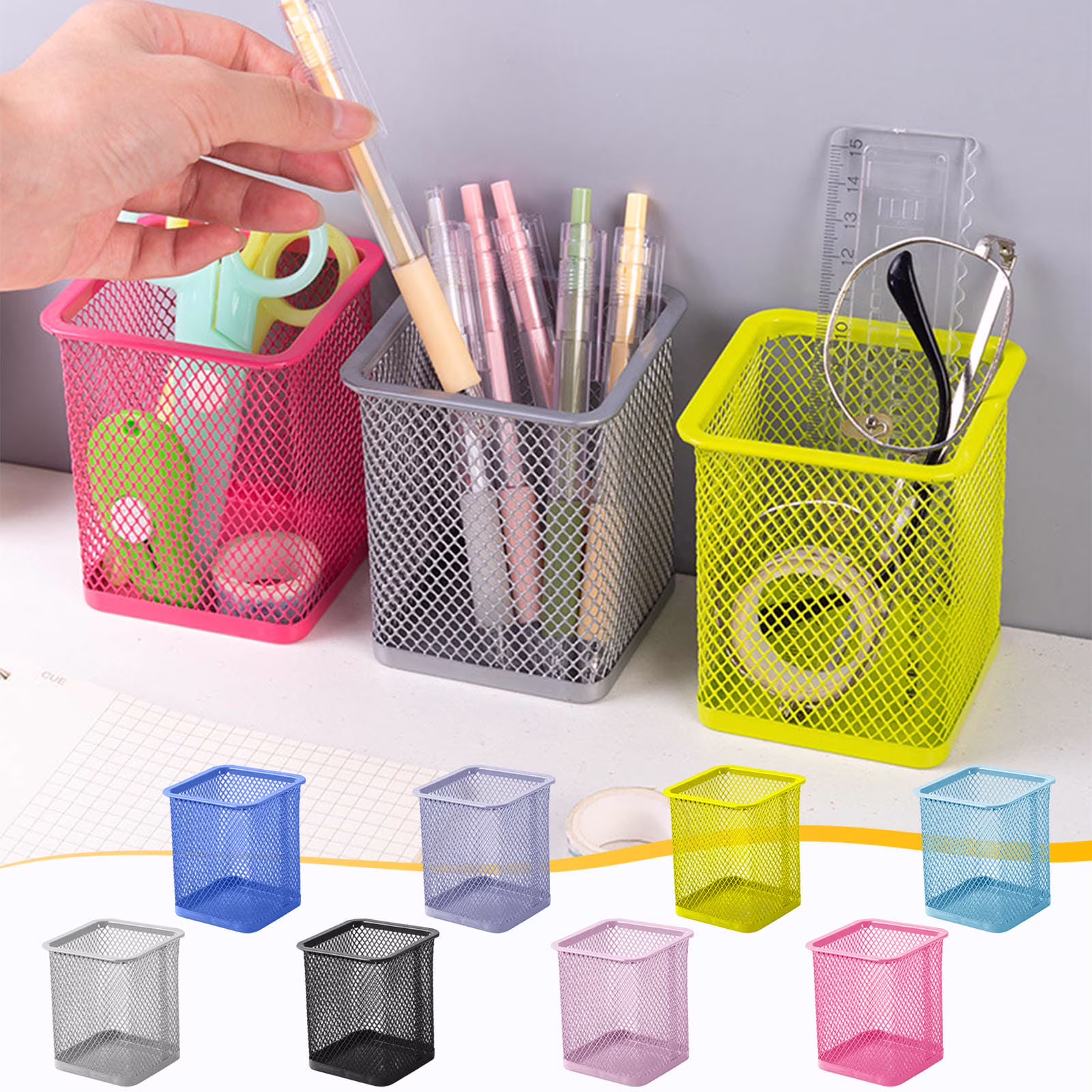 Meitianfacai Mesh Pencil Holder, hot pink