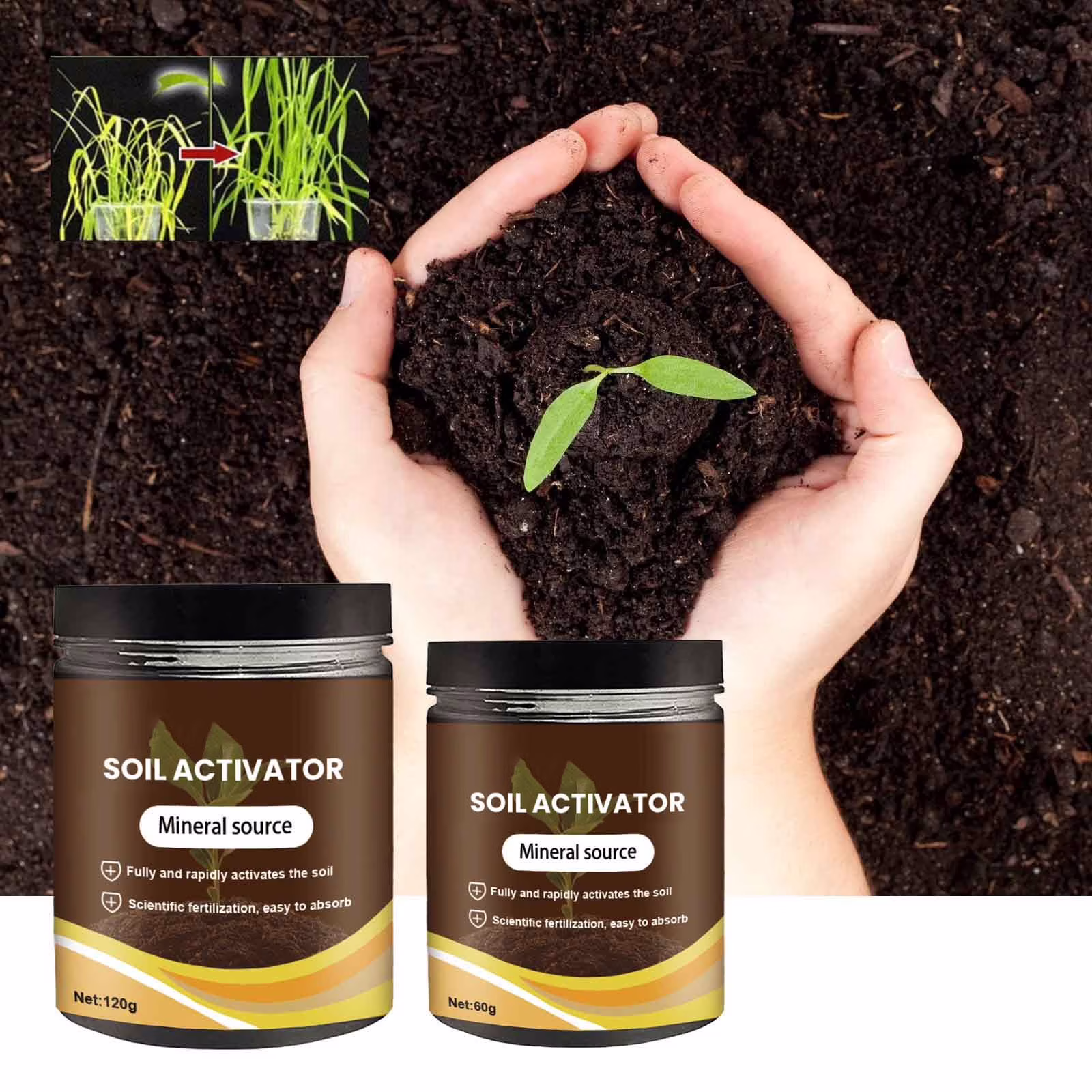 Aoznliie Soil Activator, Organic Soil Conditioner for Garden Lawn, Water Soluble Soil Improver with Fulvic Acid, Promotes Plant Growth, 60g