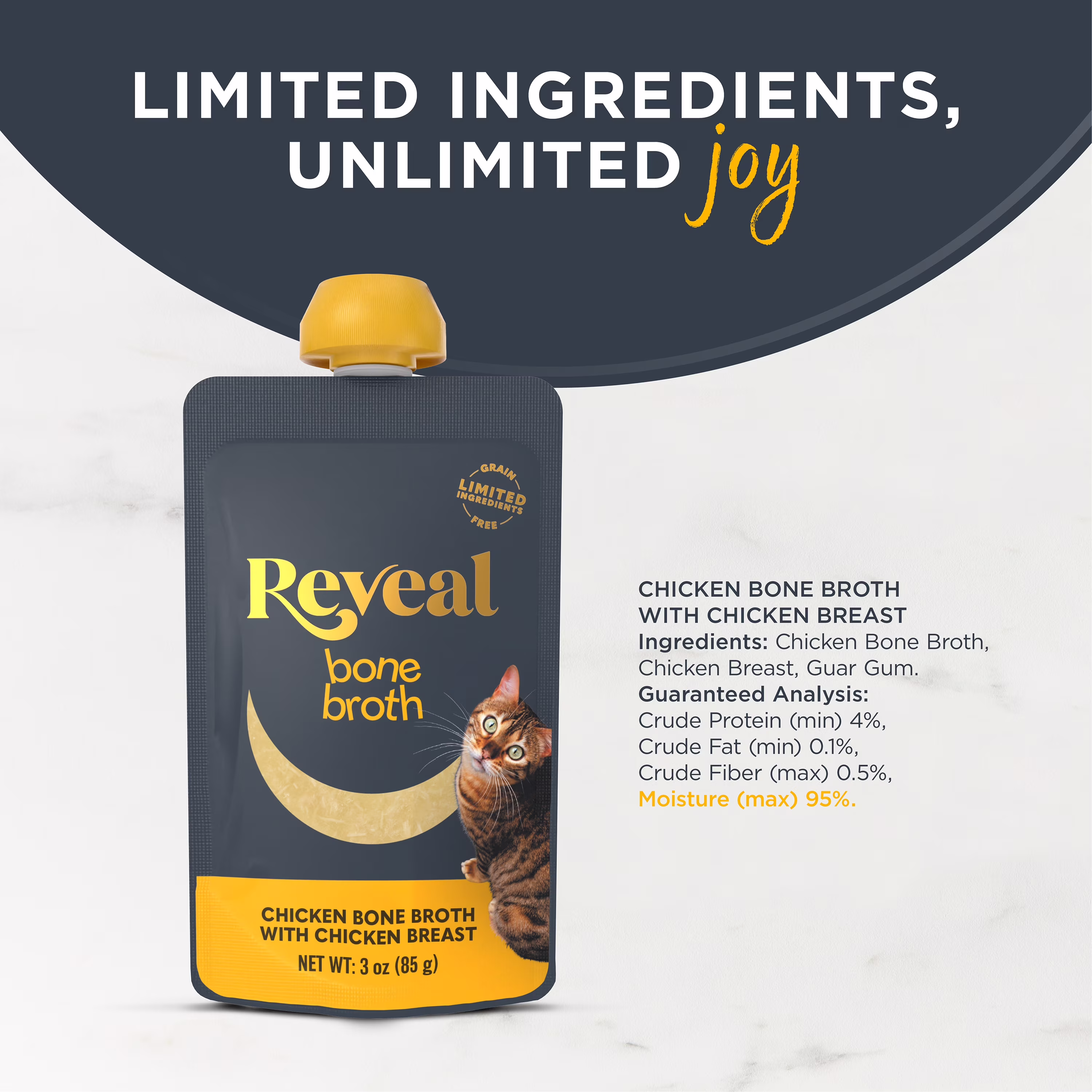 Reveal Pet Food Natural Cat Treats Chicken Bone Broth with Chicken Breast 3.0oz