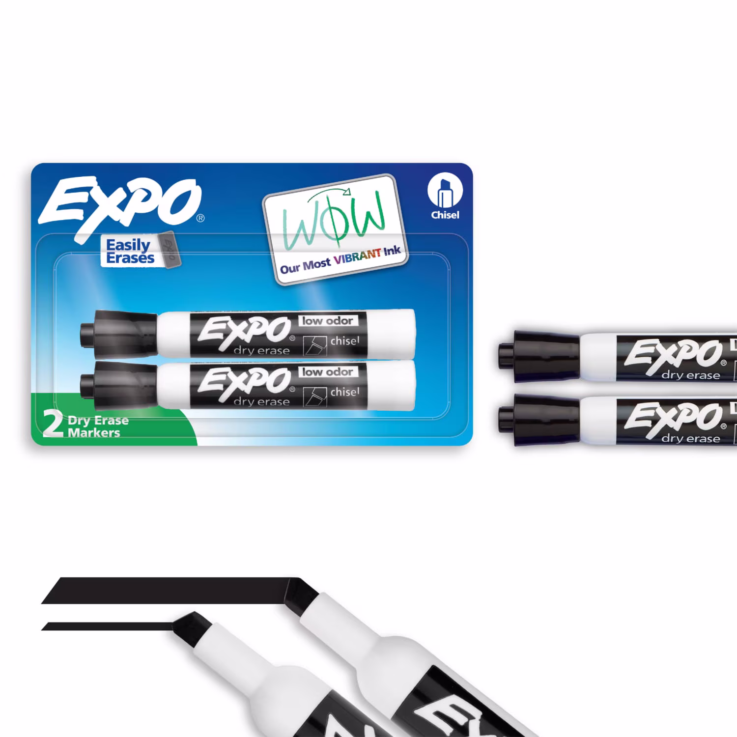EXPO Dry Erase Markers, Chisel Tip, Black, 2 Count