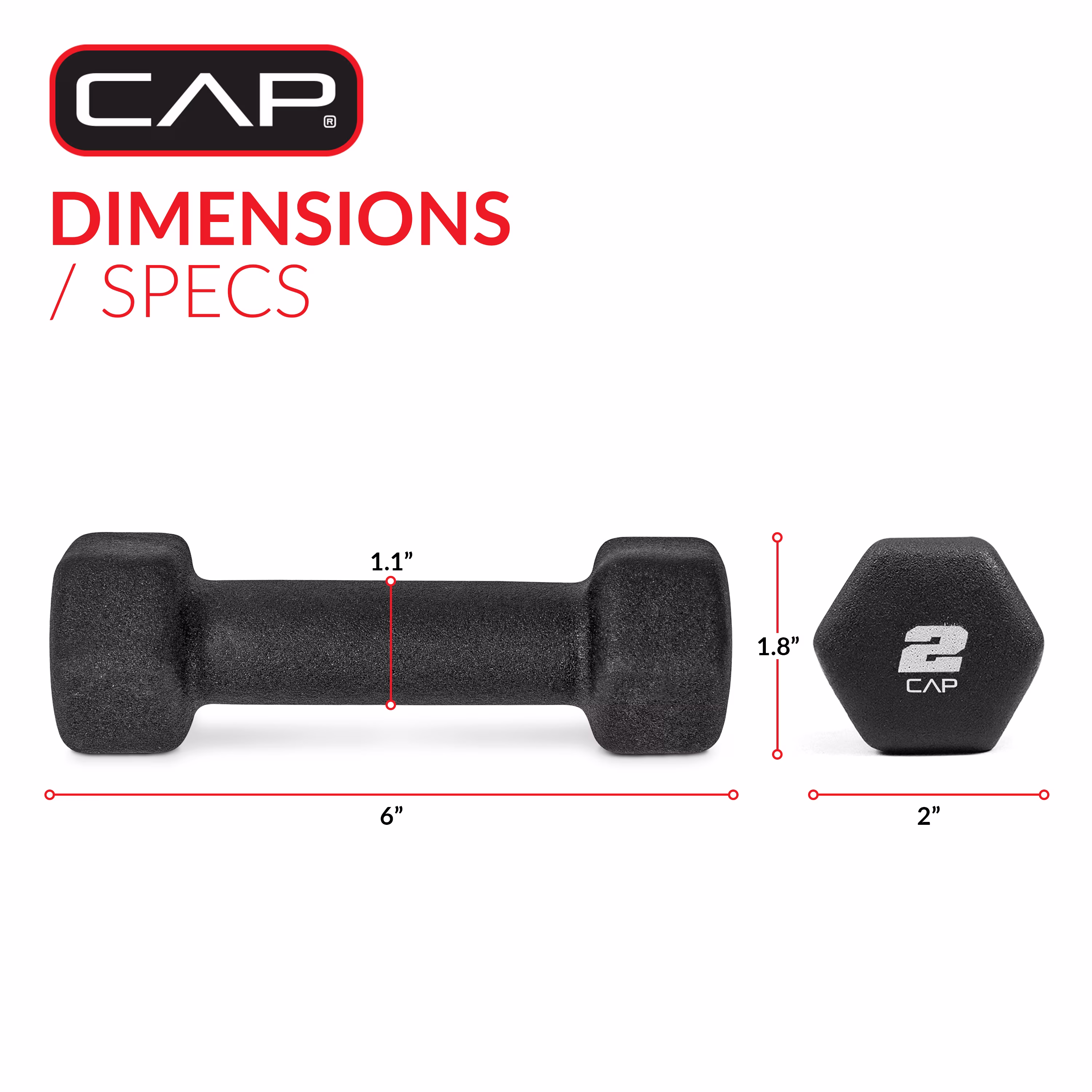 CAP, 2lb Neoprene Dumbbell, Black, Single