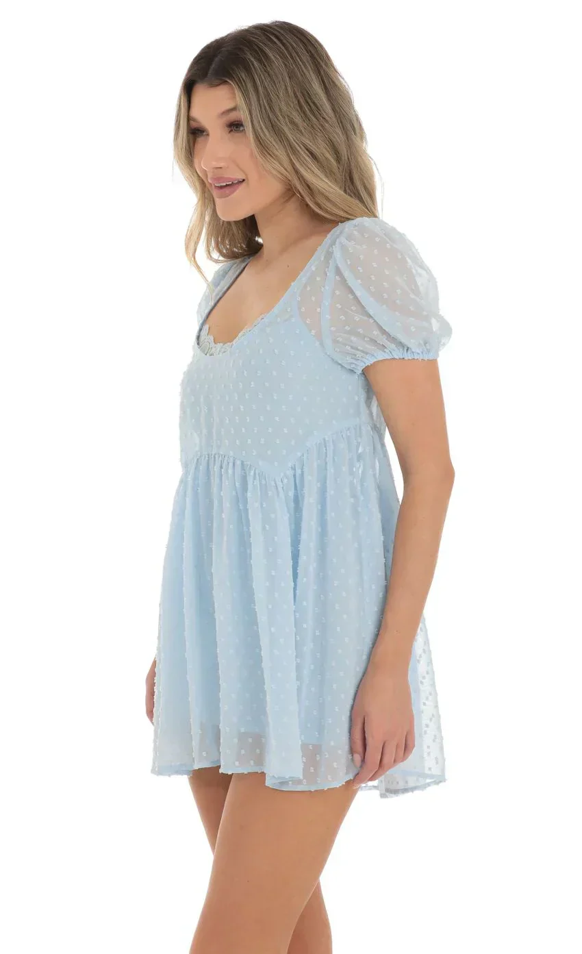 Dotted Lace Two Piece Dress Set in Blue