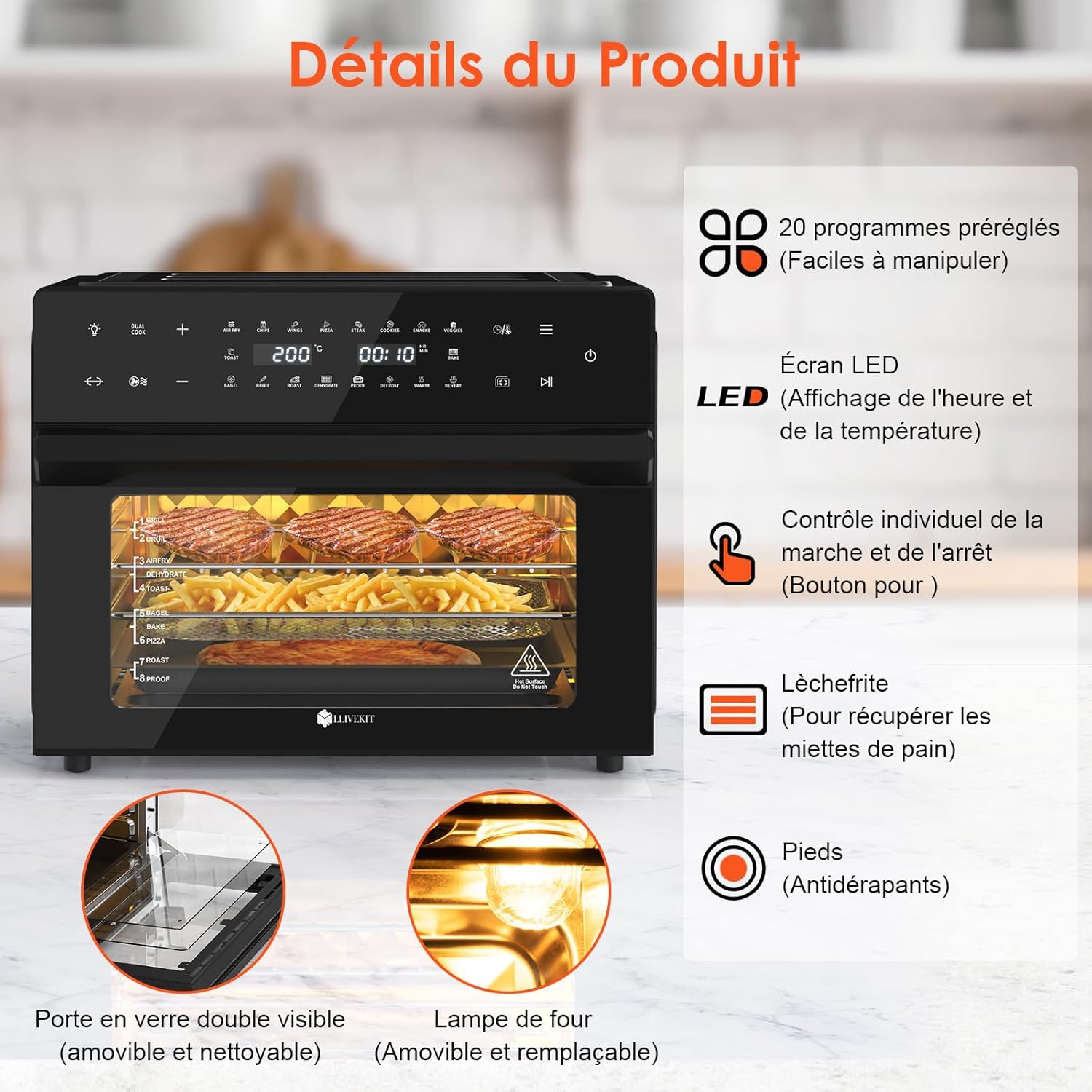 Friteuse sans huile 30 L rôtissoire 20 programmes écran tactile LED