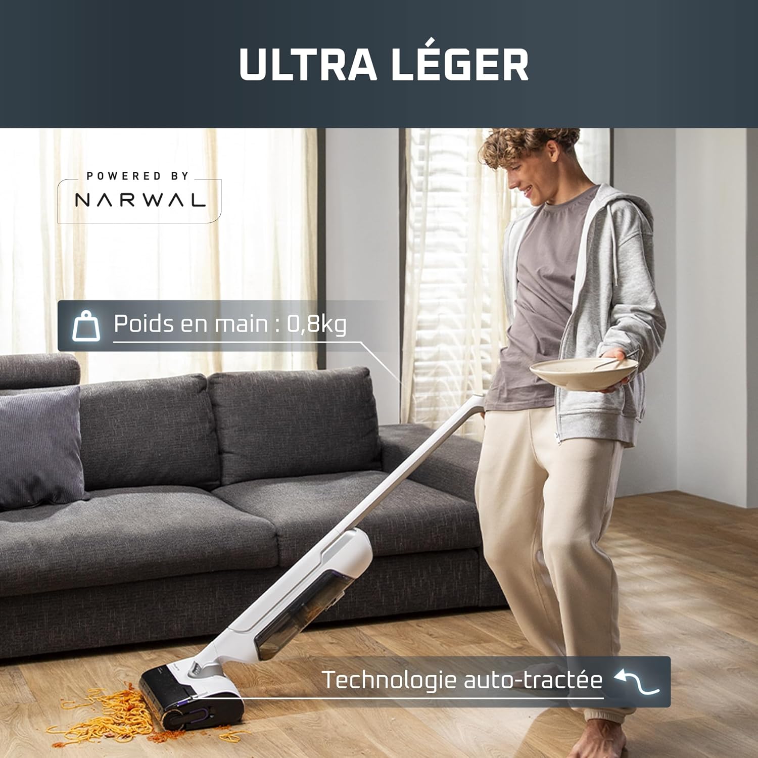 Aspirateur laveur X Clean 10 inclinable 180° auto nettoyage séchage 65°C 60 min tâches tenaces poils animaux blanc