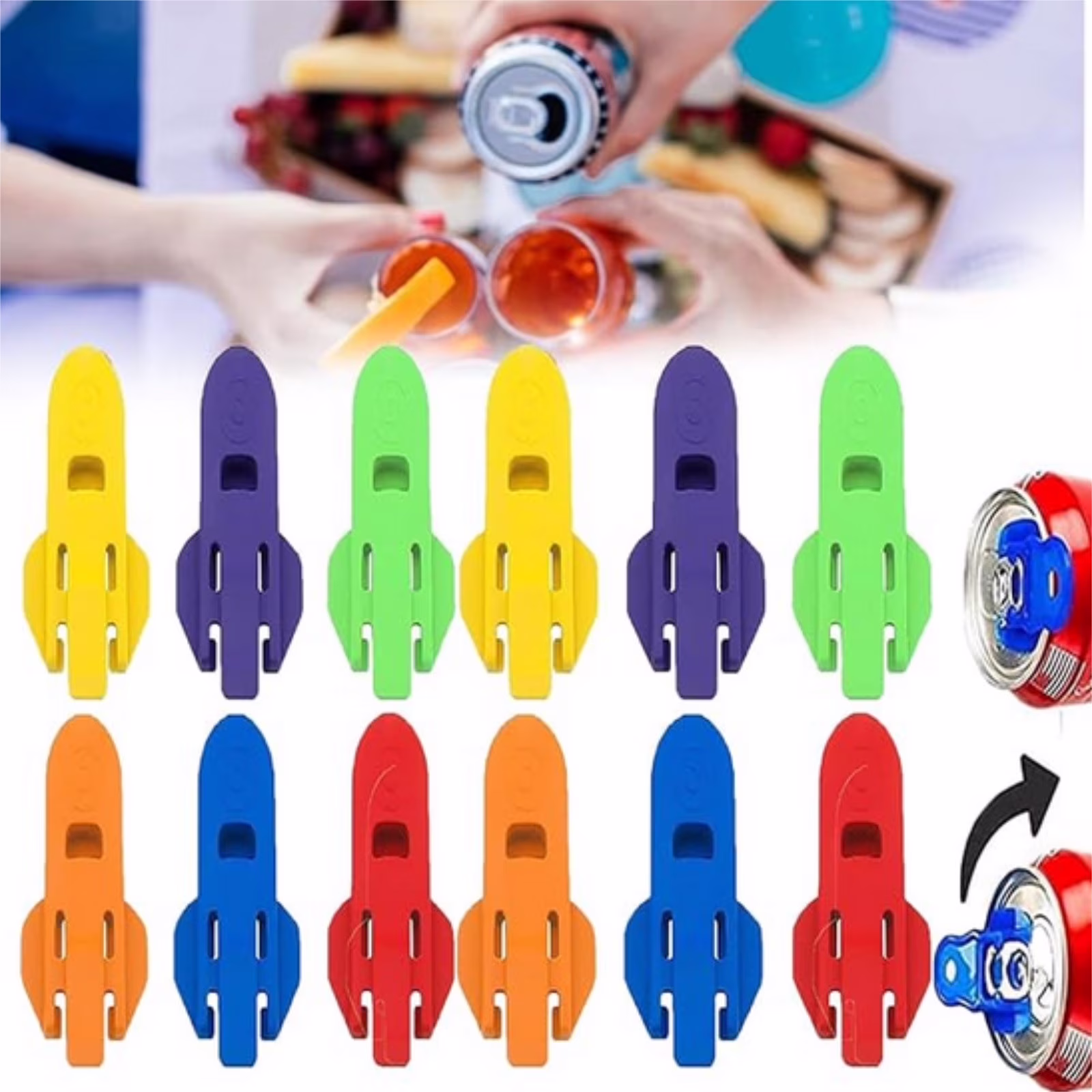 Easy Can Opener 12 Pack - Pull Tab Opener for Aluminum Soda Cans - Beverage Cover Protector for Kids and Adults - Reusable Plastic Can Tab Lifter for Home Kitchen Camping Parties