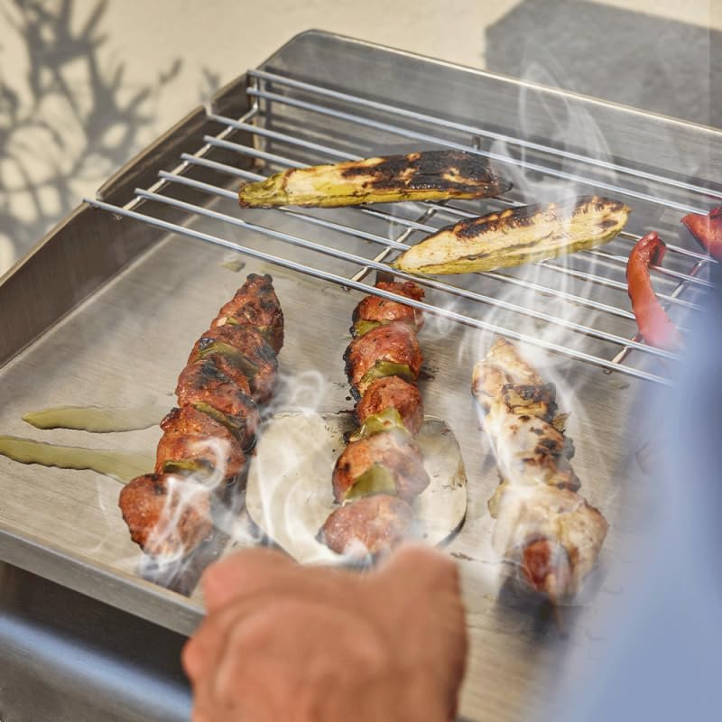 Plancha inox 84x34 cm 4 brûleurs grille réchauffement tiroir graisse