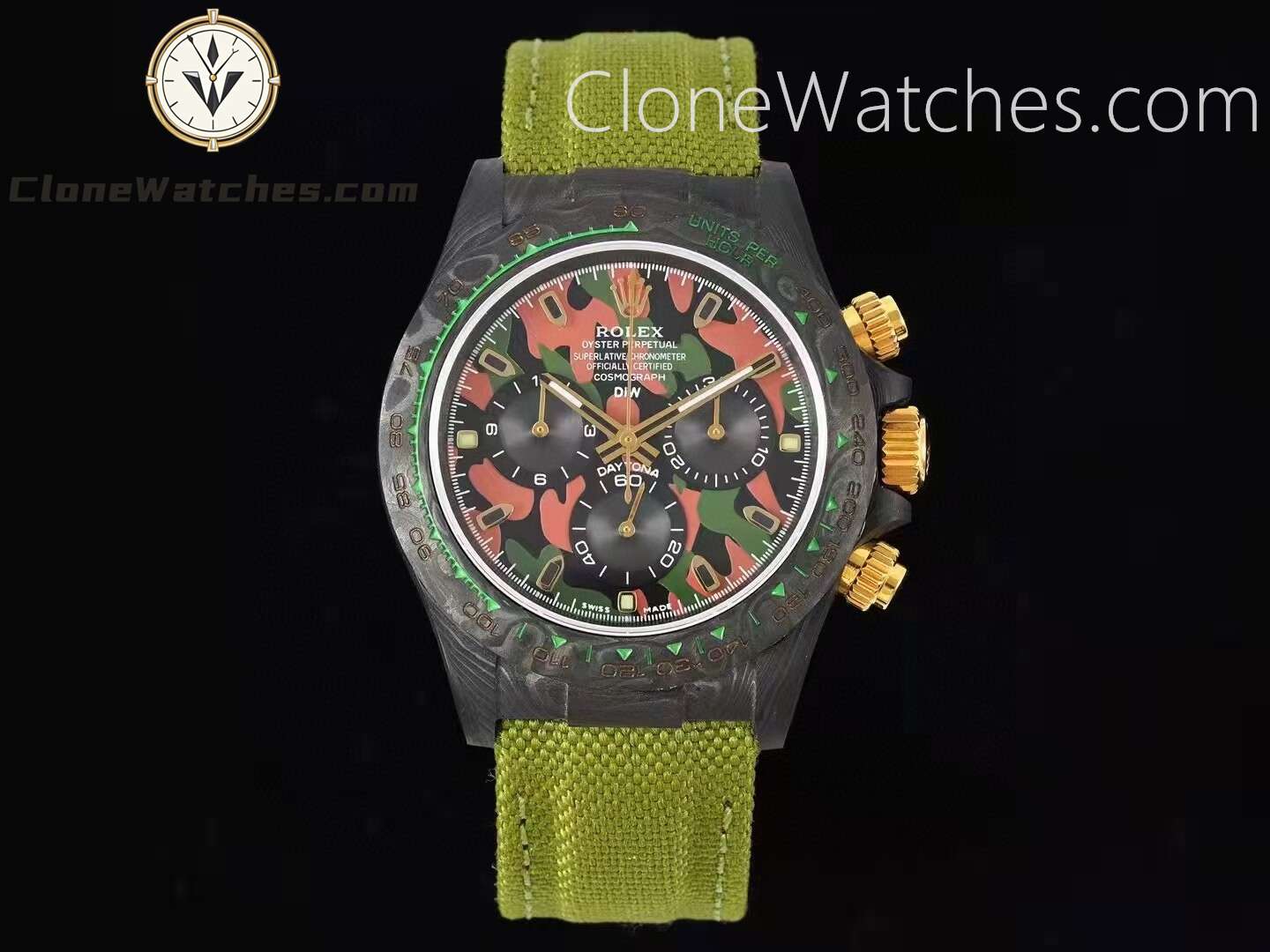 Modified Super Clone Watches 1:1 DiW Rolex Daytona NTPT Carbon “MILITARY GREEN UNIQUE 1′′