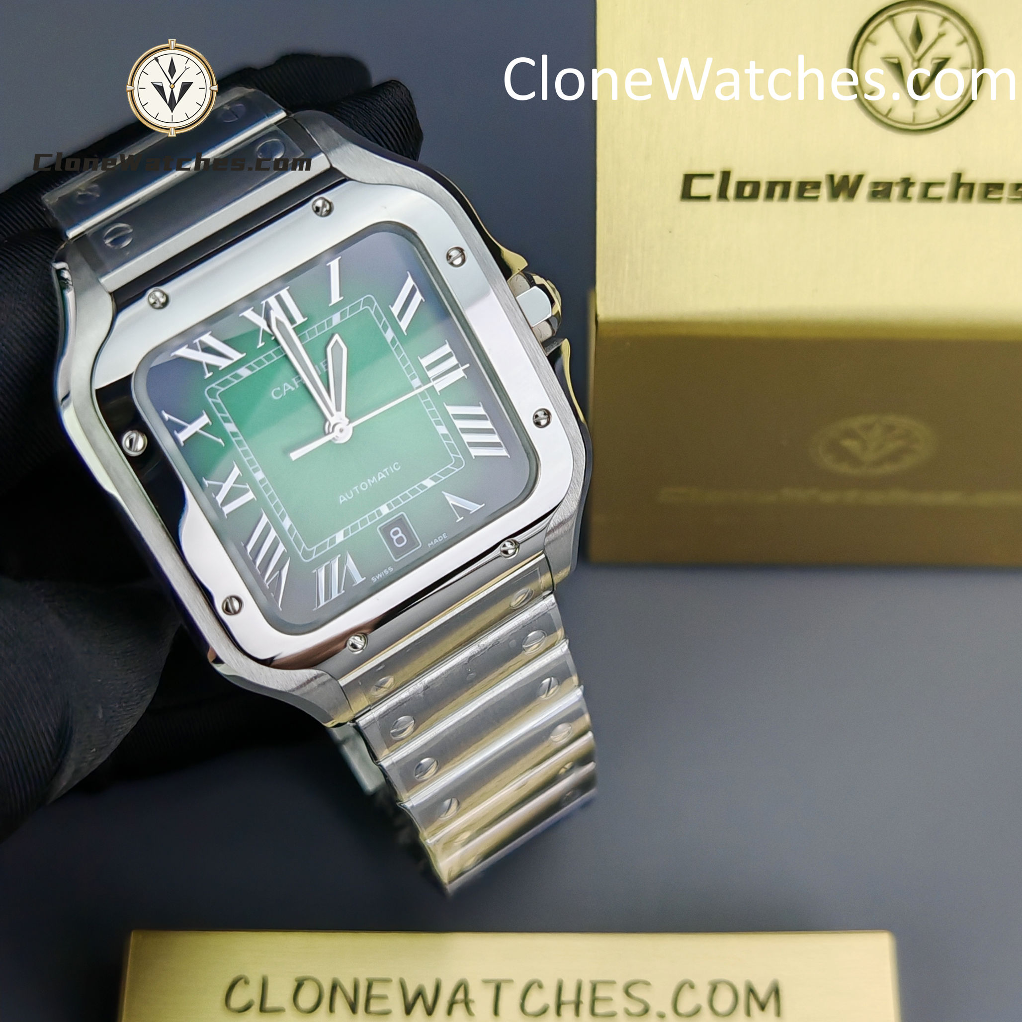 Cartier Super Clone Watches 1:1 Santos Series Gradient Green Dial 39.8MM WSSA0062