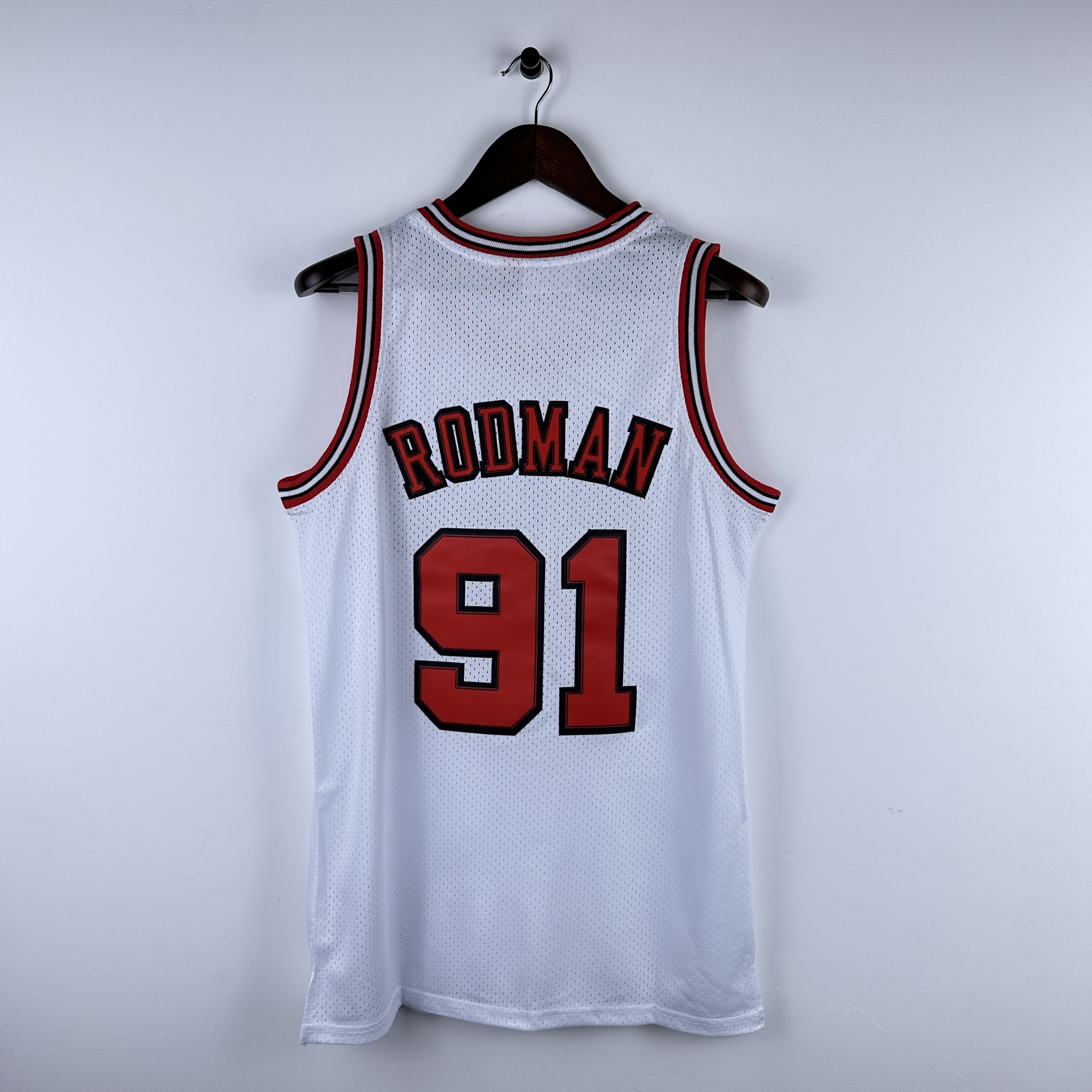 Embroidered MN retro jersey, Chicago Bulls 97/98 season, white, No. 91, Rodman