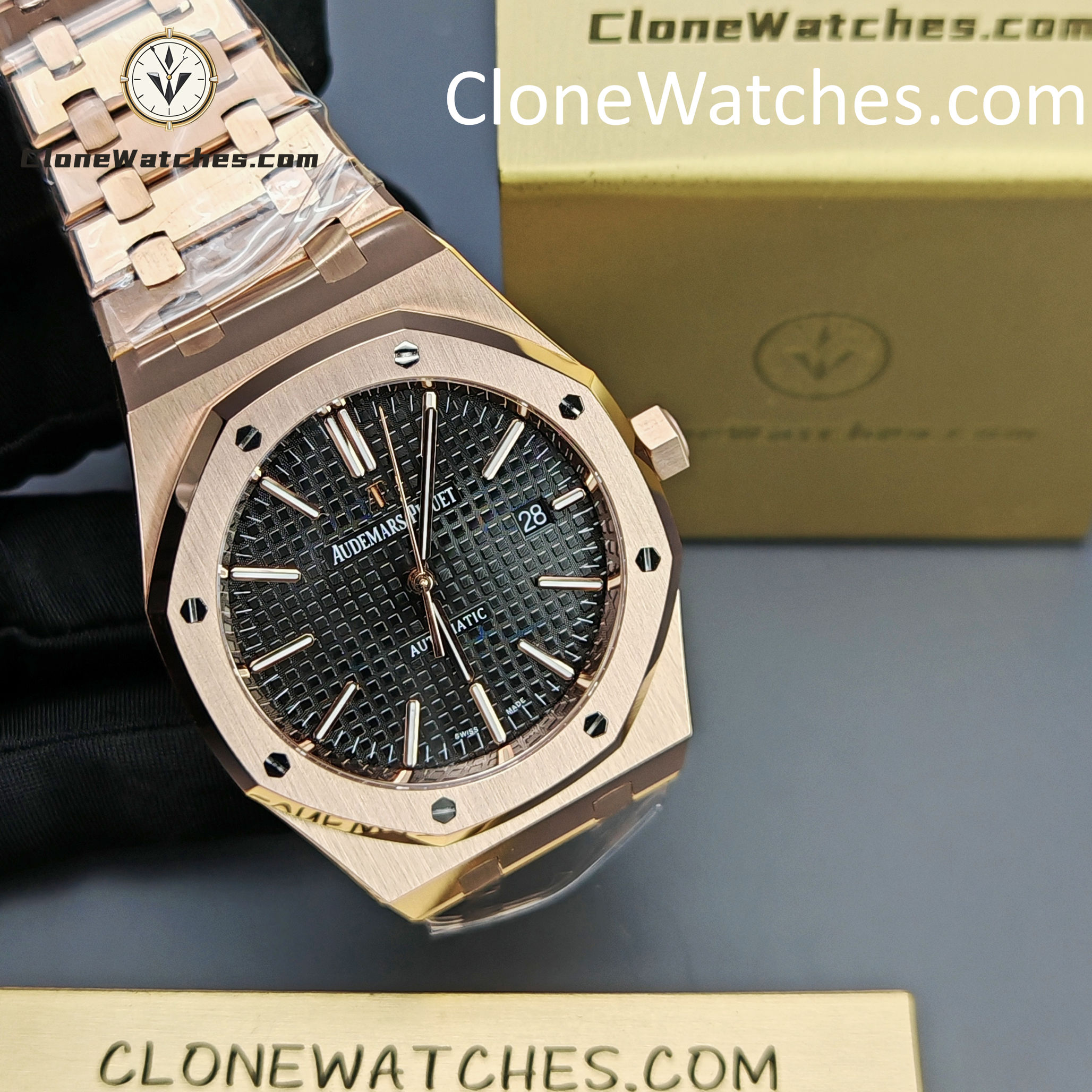 Audemars Piguet Super Clone Watches 1:1 Royal Oak Rose Gold 15400 Black Dial
