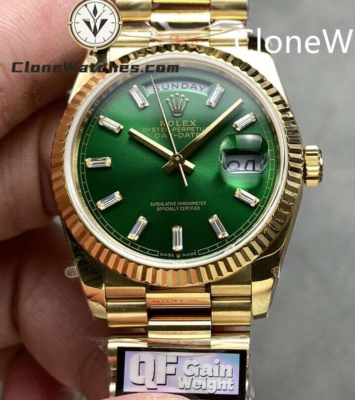 Rolex Super Clone Watches 1:1 Day Date 18K Gold Bright Green Dial 36mm m128238-0130 3255 Movement