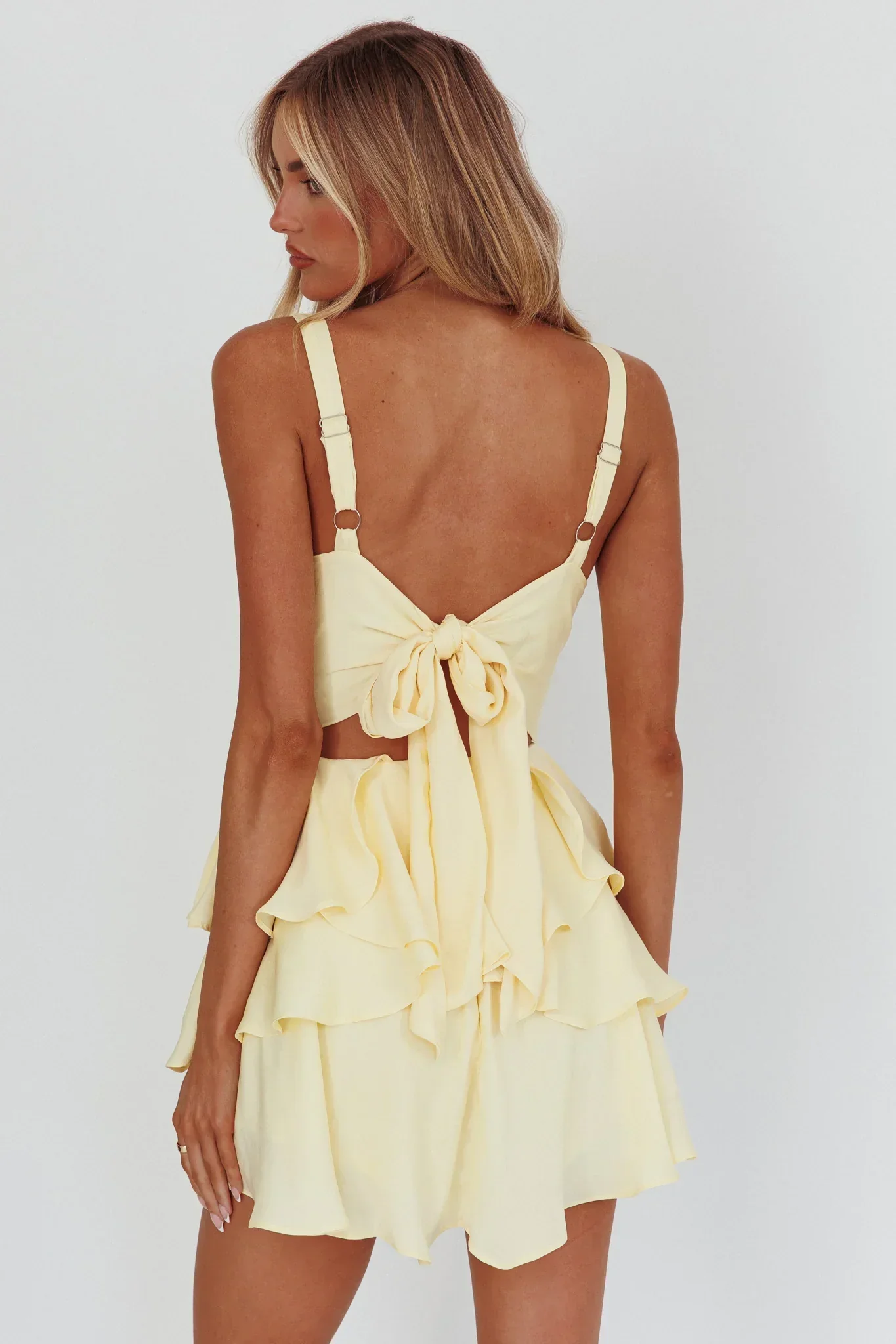 Like Me Tied Back Layered Mini Dress Yellow