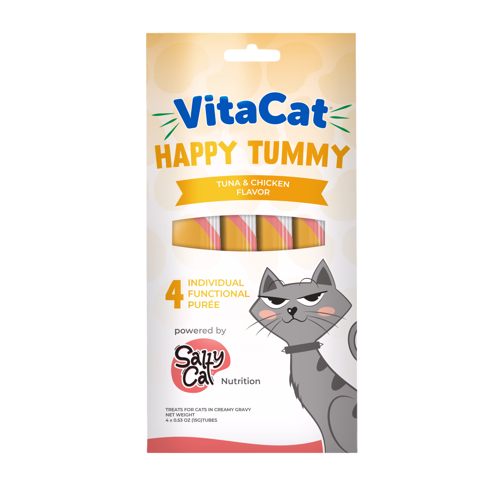 Salty Cat by VitaCat Happy Tummy Tuna & Chicken Soft Treats for Cats, 60g Pouch (4 Pack)