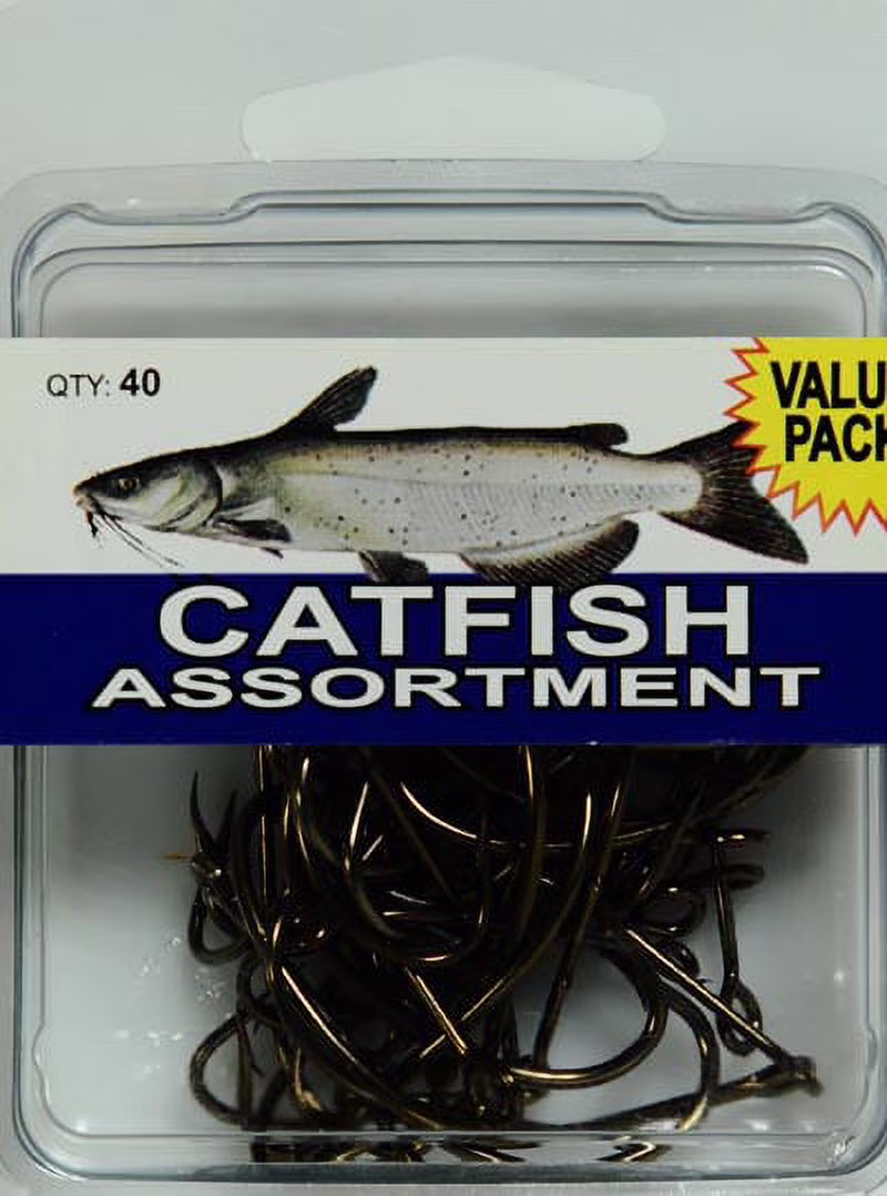 Eagle Claw Catfish Fishing Hooks Assortment Clam, 40 Pieces