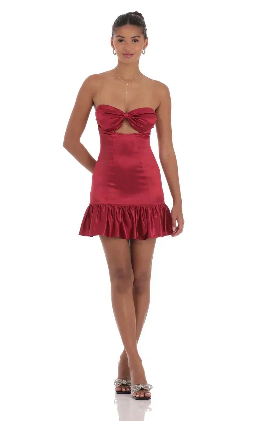 Cutout Satin Starpless Dress in Maroon