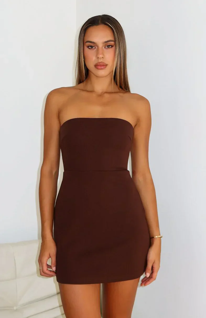 Keep Falling Strapless Mini Dress Chocolate
