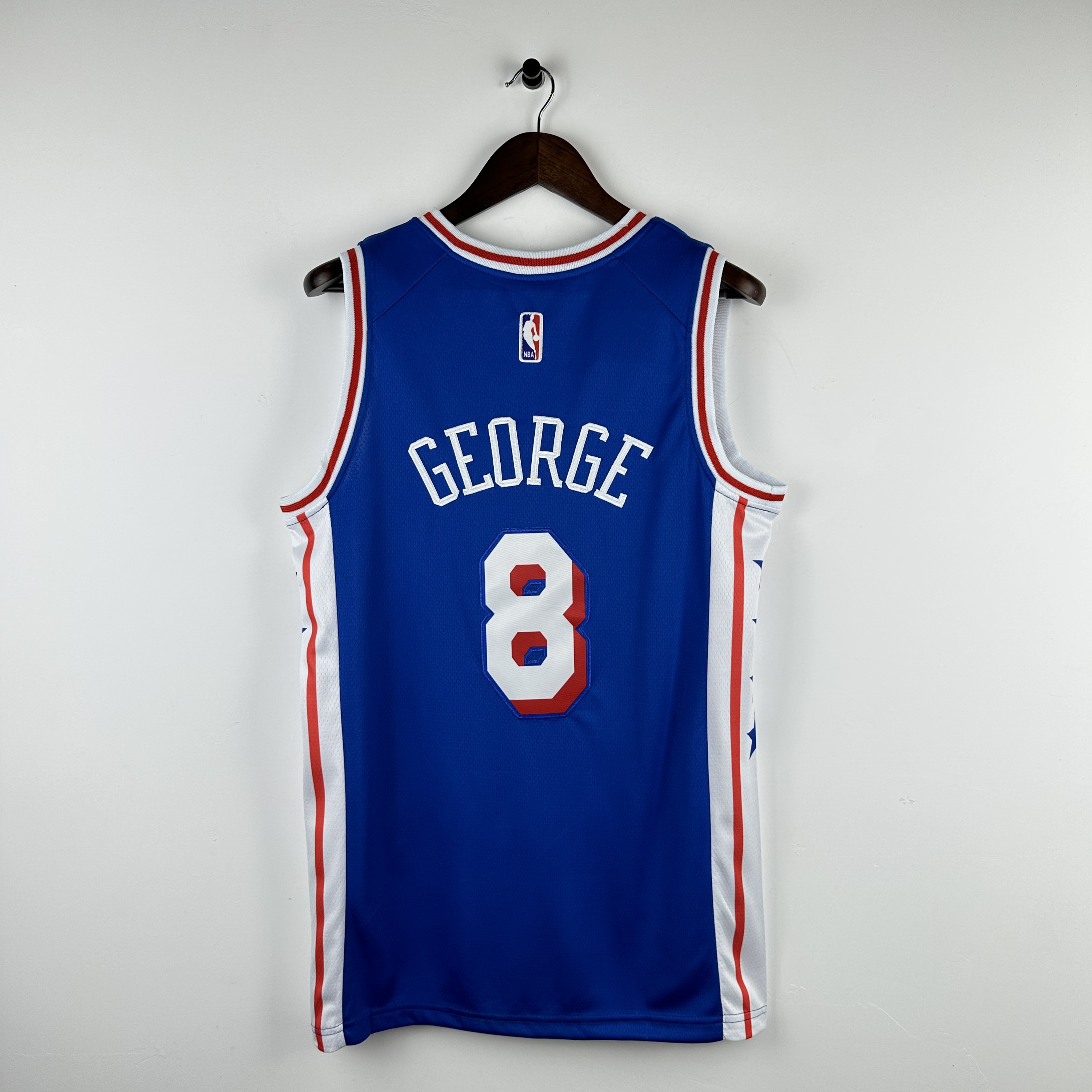 Embroidered 76ers V-neck blue No. 8 George