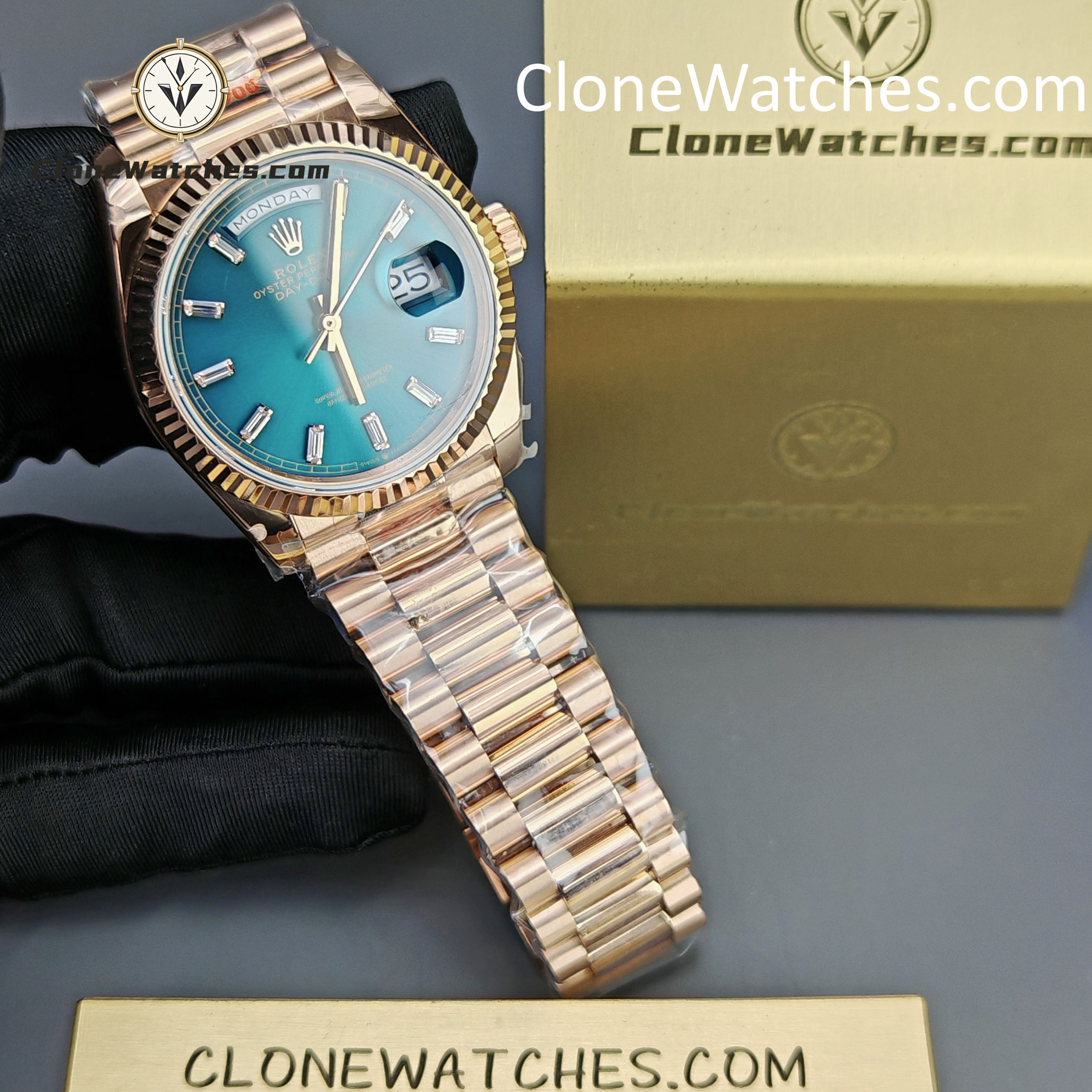 Rolex Super Clone Watches 1:1 Day Date Rose Gold Turquoise Dial 36mm m128235-0085 3255 Movement