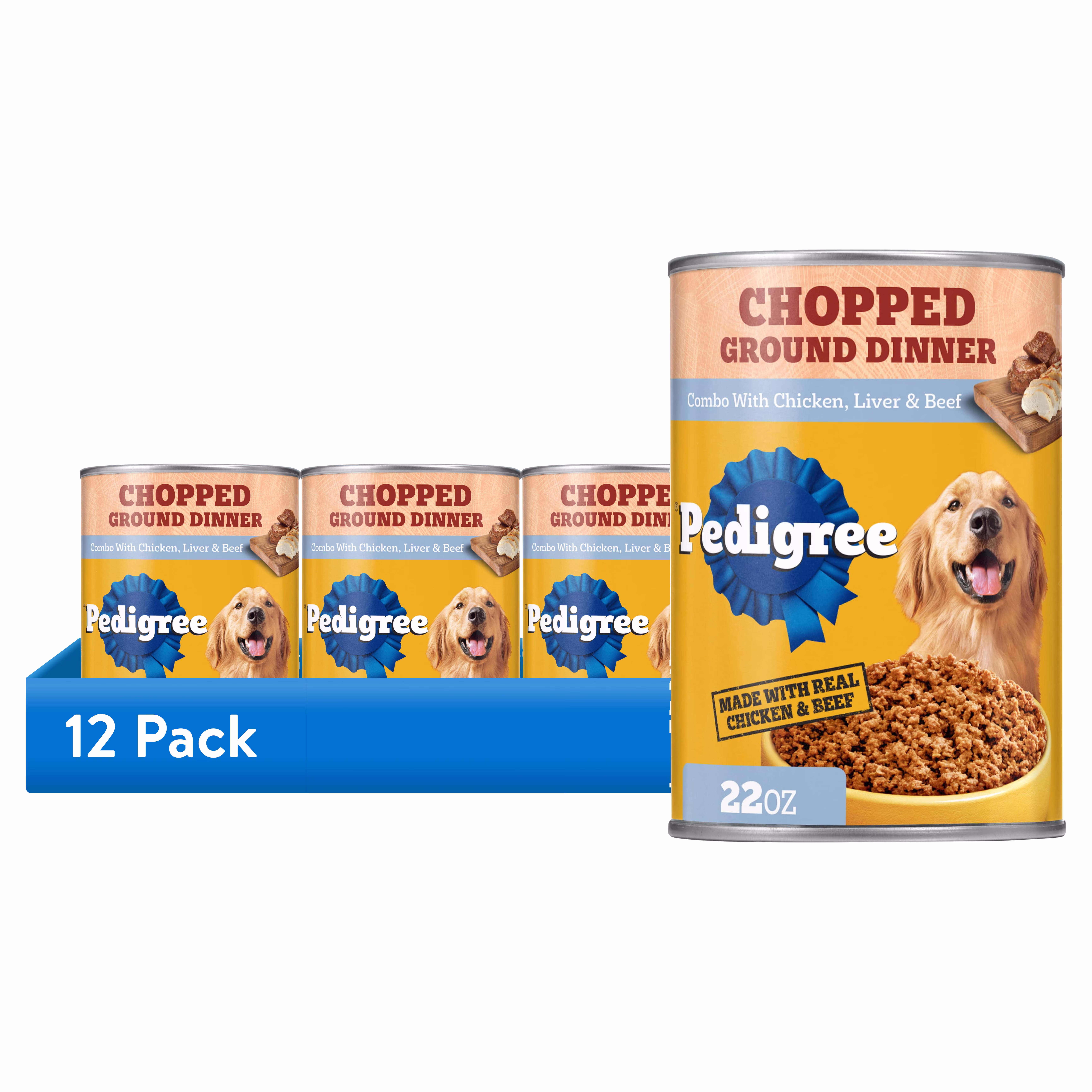 (4 pack) Pedigree Chopped Ground Dinner Chicken, Liver & Beef Adult Soft Wet Dog Food, (12) 22 oz Cans