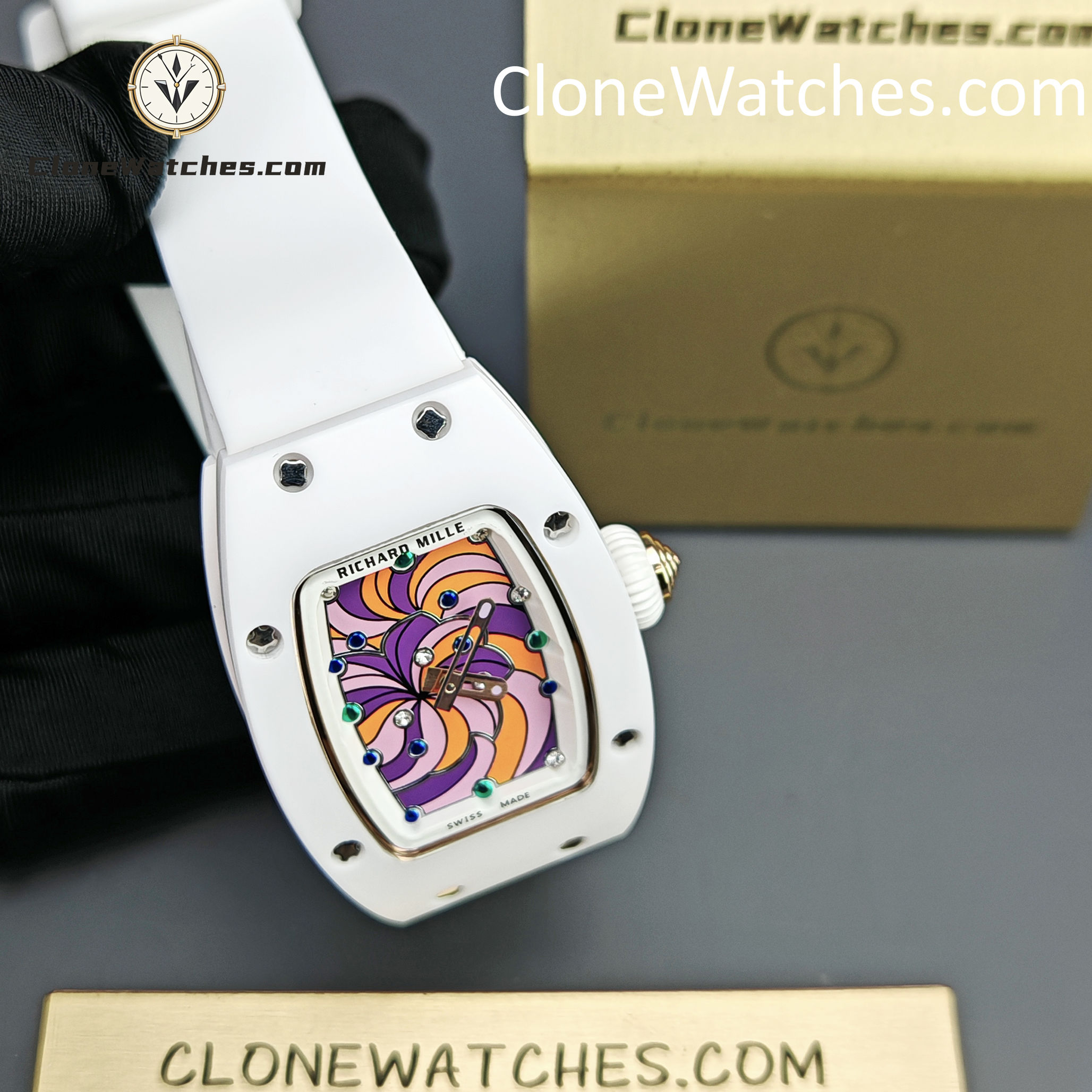 Richard Mille Super Clone Watches 1:1 RM 07 – 01 White Ceramic Marshmallow Dial White Strap