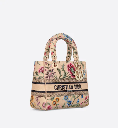 MEDIUM LADY D-LITE BAG Natural Multicolor Raffia Embroidered with Dior Petites Fleurs