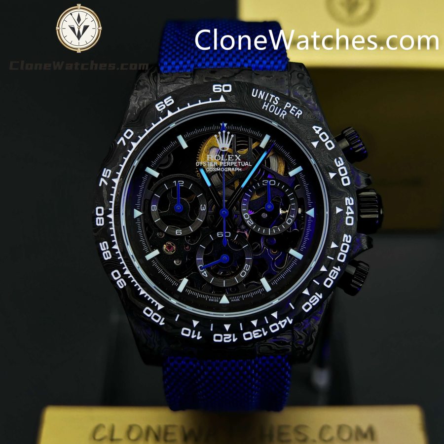 Modified Super Clone Watches 1:1 GET Rolex Daytona Skeleton Dial 4130 Movement Blue Strap