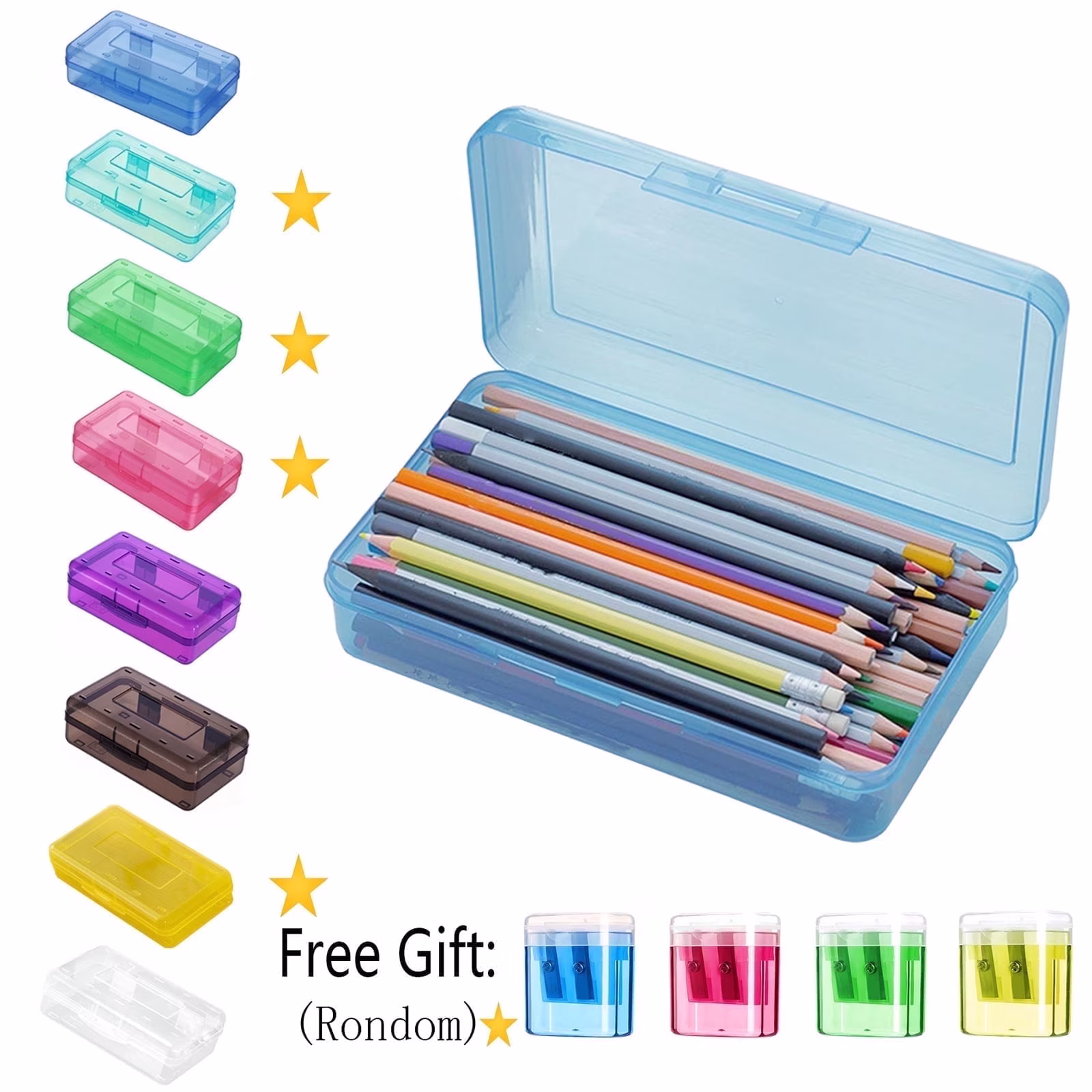 EGNMCR Pencil Box Large Capacity Plastic Pencil Case Boxes Hard Pencil Case Crayon Box with Snap-tight Lid Plastic Pencil Boxes Supply Boxes for Boys School Classroom C - Fall Savings Clearance
