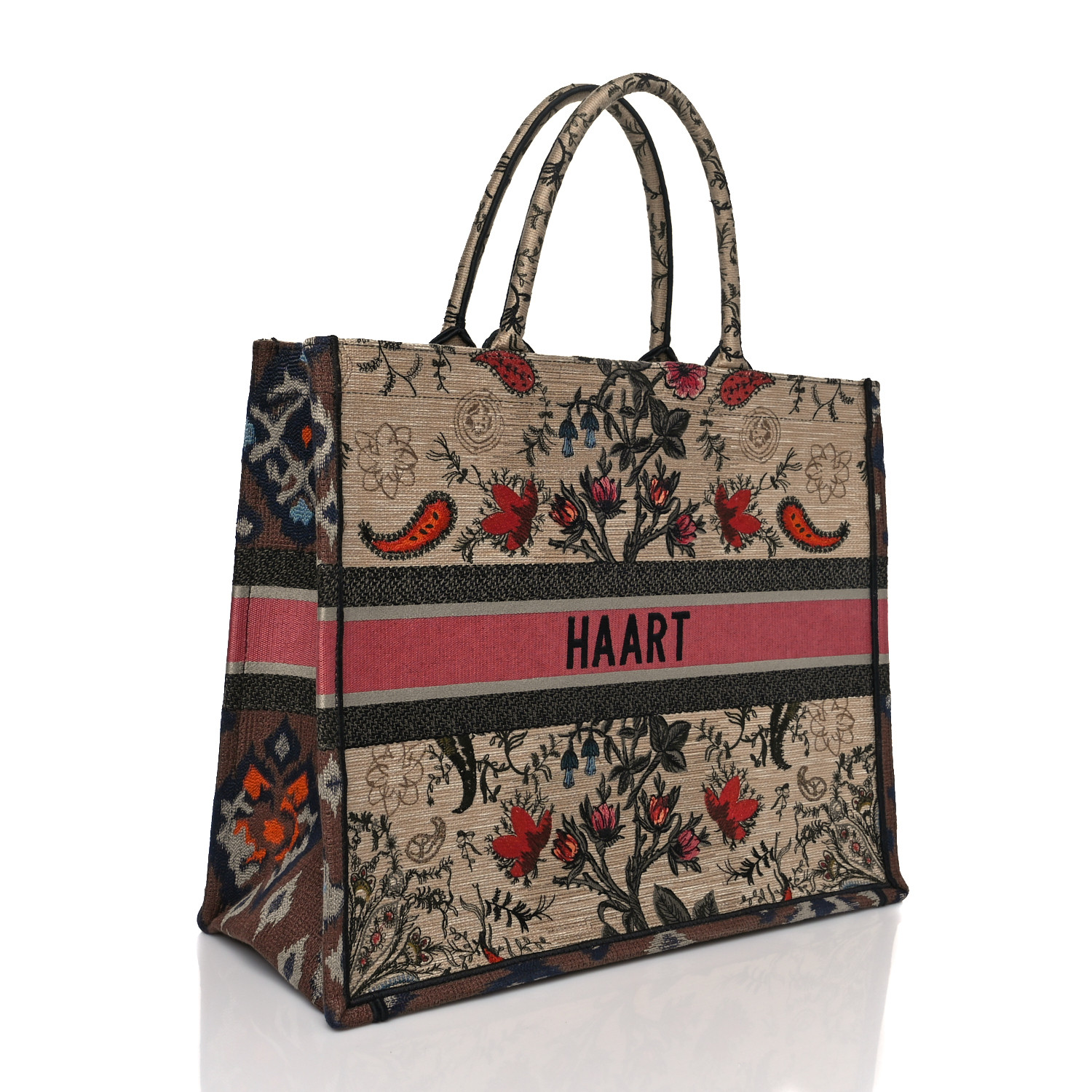 CHRISTIAN DIOR Canvas Embroidered Large Broderie Dior Flowers Book Tote Multicolor