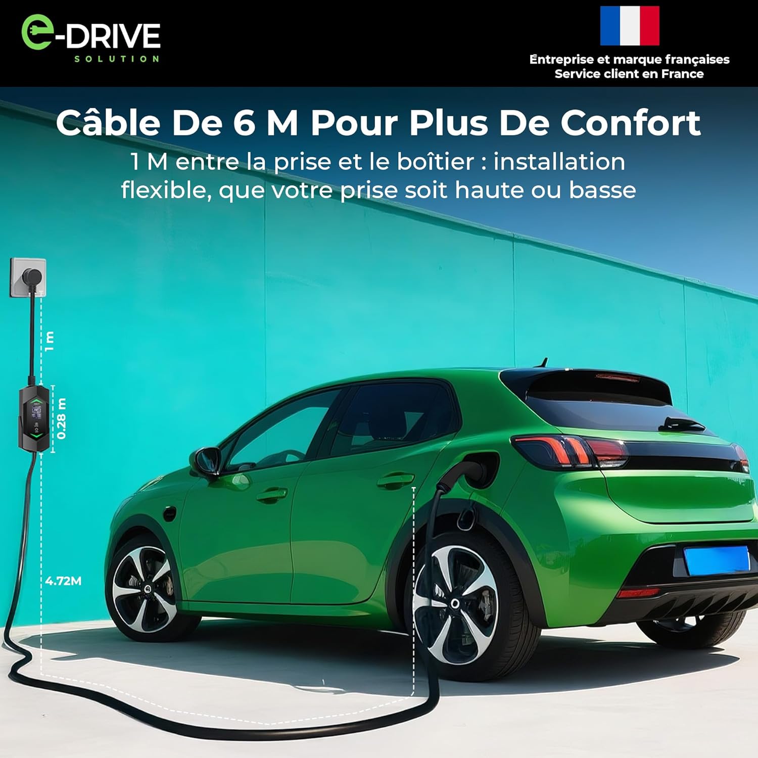 Chargeur voiture électrique 3,7 kW 6 m écran LCD départ différé câble type 2