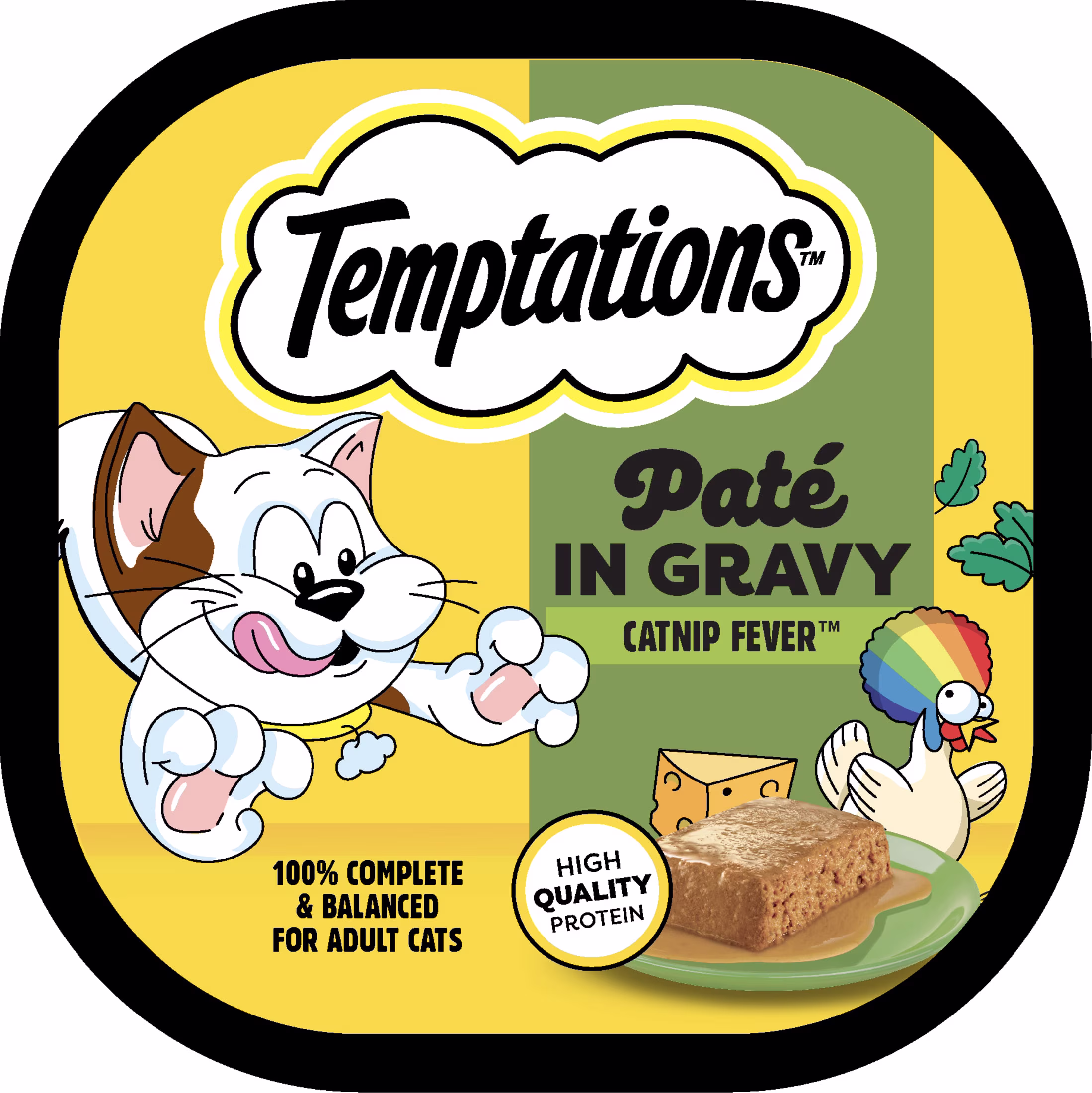Temptations Pate in Gravy Catnip Fever Flavor Wet Cat Food for Adult Cats, 3.5 oz Tray