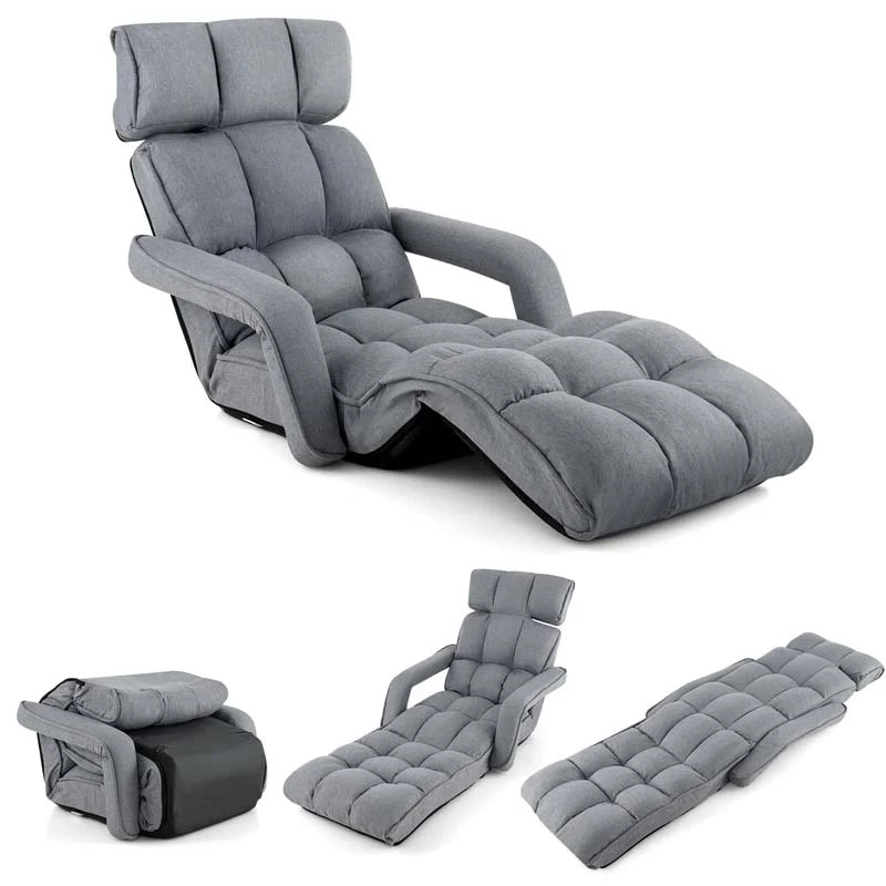 6-Position Adjustable Floor Sofa Bed, Folding Lazy Sofa Chaise Lounger Recliner with Armrests & Footrests for Living Room, Bedroom & Gaming