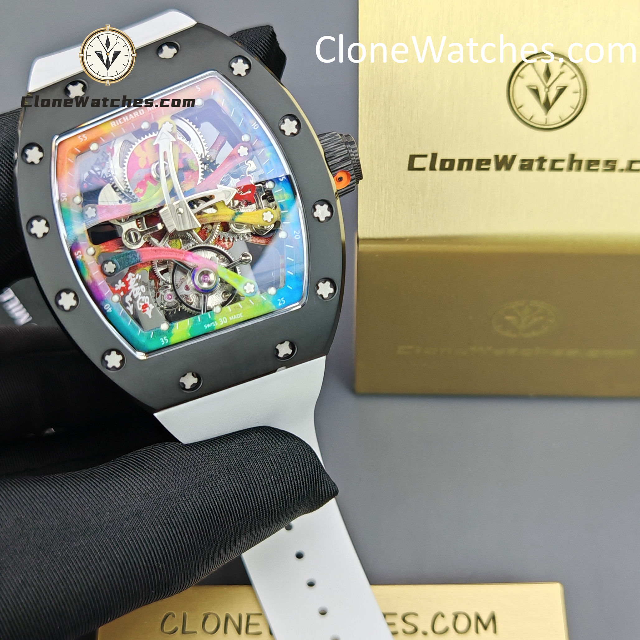 Richard Mille Super Clone Watches 1:1 RM 68 -01 Tourbillon Cyril Kongo White Strap