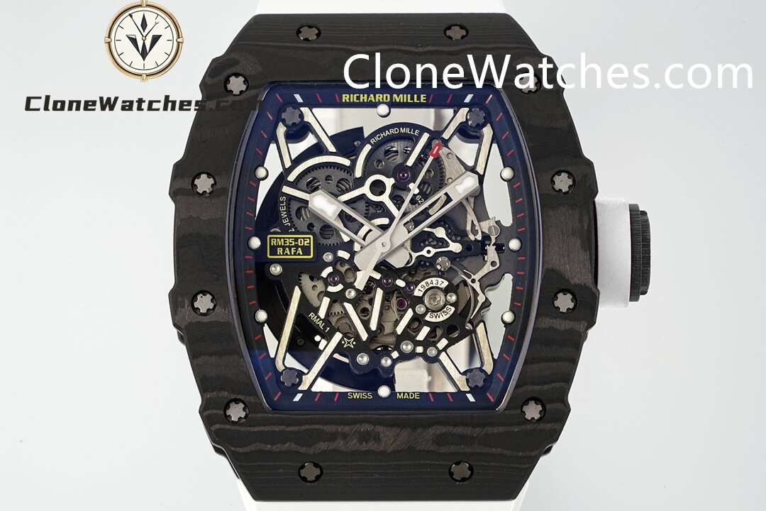 Richard Mille Super Clone Watches 1:1 RM 035 – 02 NTPT Carbon Fiber White Rubber Strap