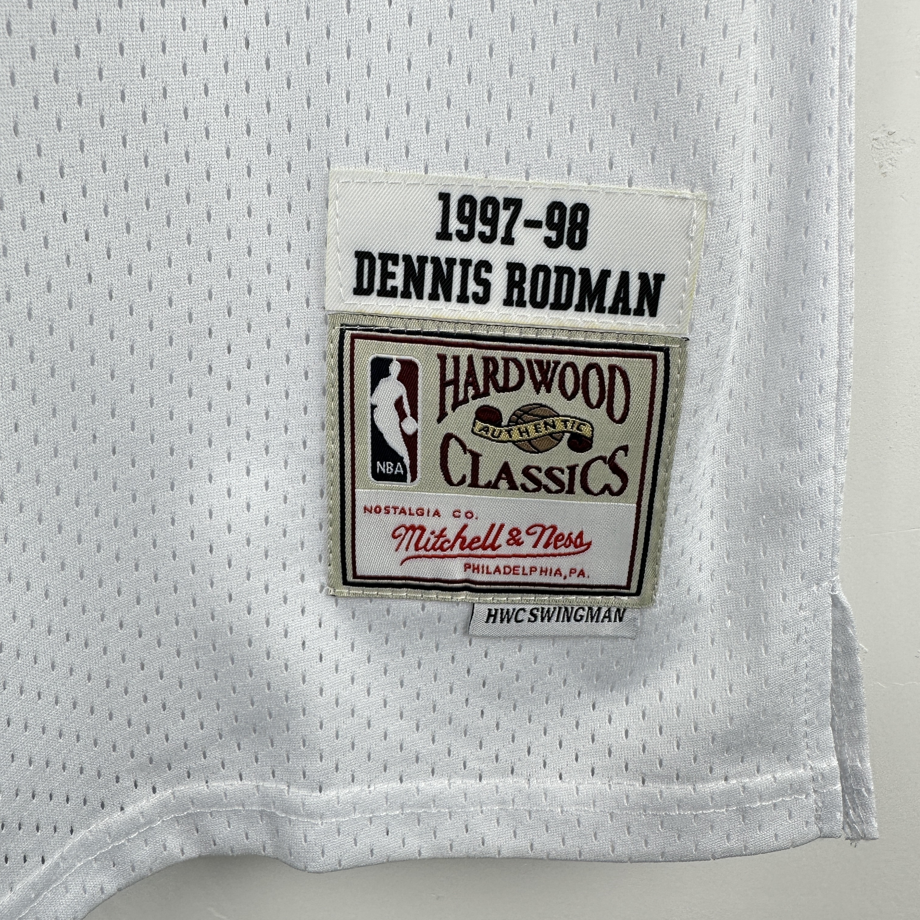 Embroidered MN retro jersey, Chicago Bulls 97/98 season, white, No. 91, Rodman