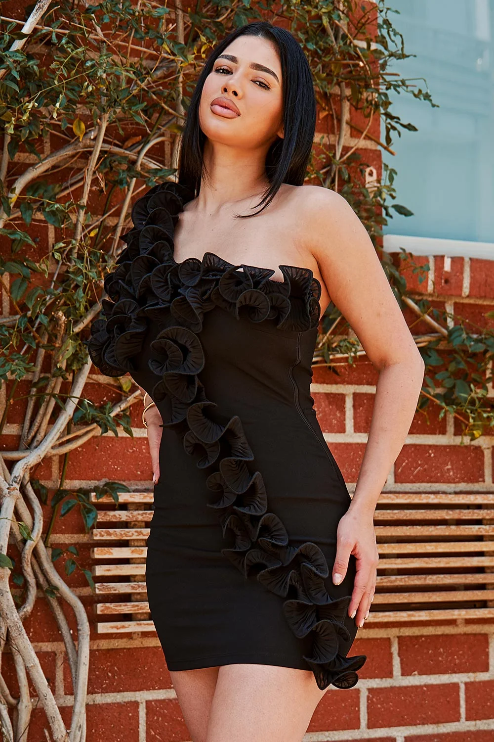 Symphony Dress - Pleated Ruffle One Shoulder Mini Dress