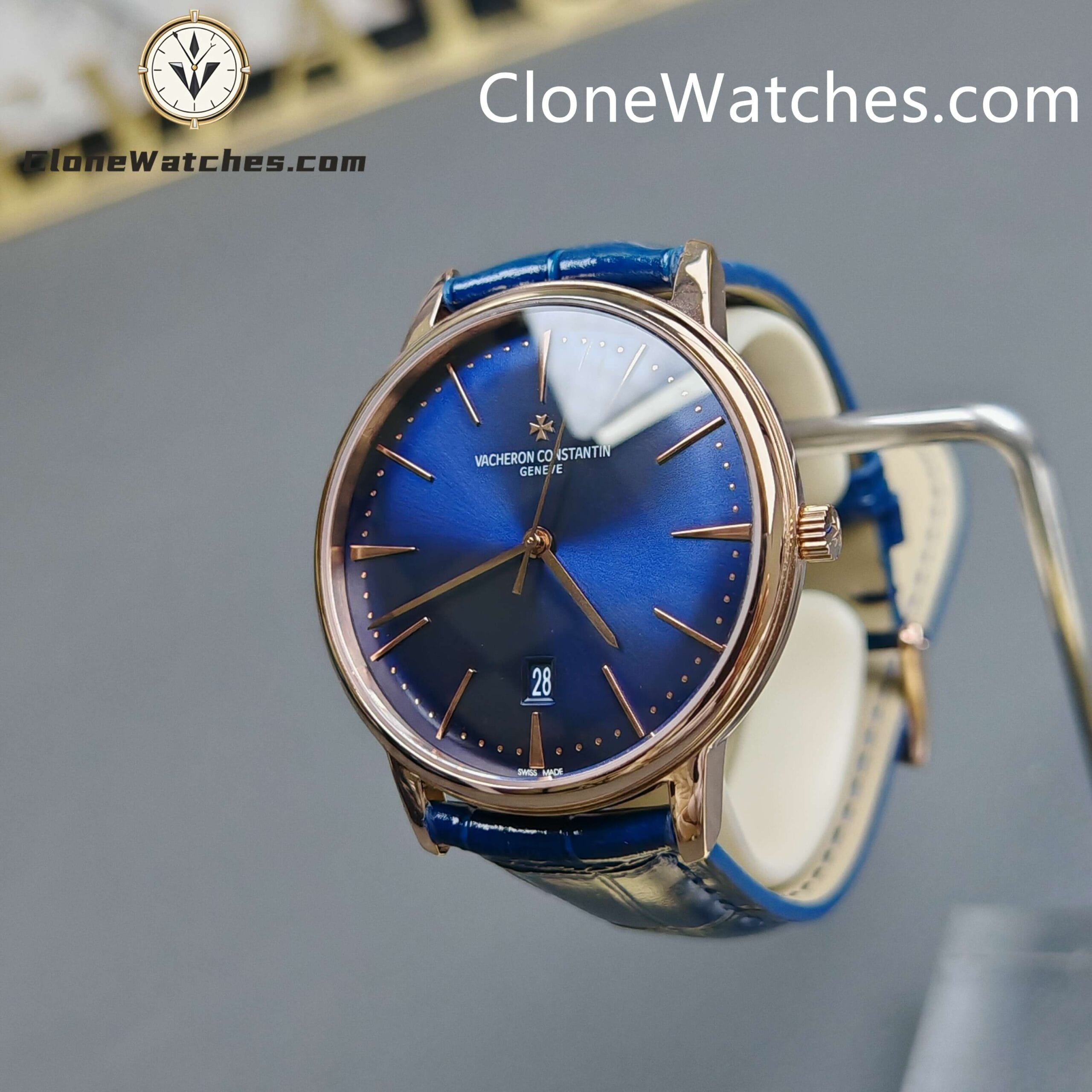 Vacheron Constantin Super Clone Watches 1:1 Patrimony Rose Gold 85180/000R-B515 Blue Dial