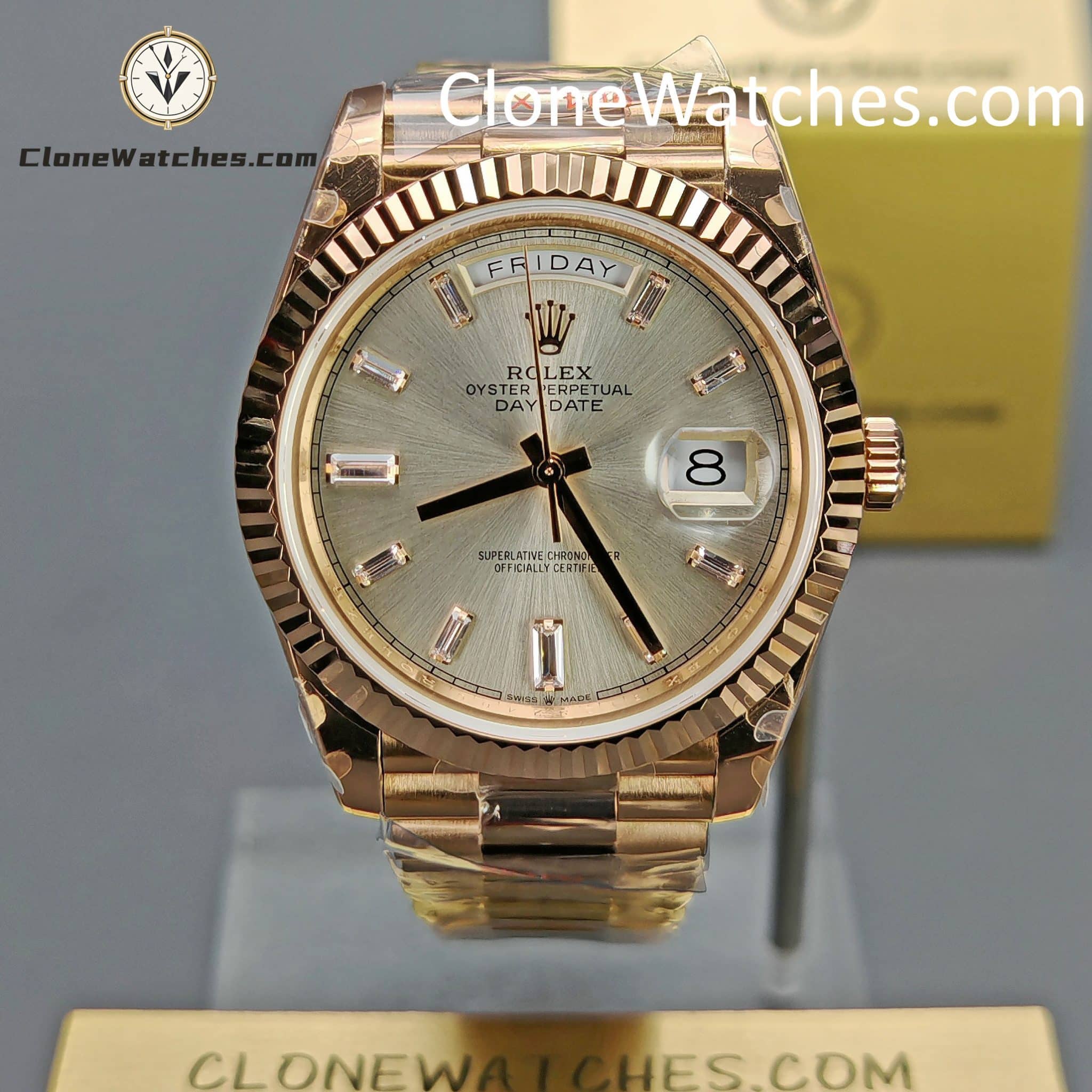 Rolex Super Clone Watches 1:1 Day Date Rose Gold Silver Dial 40mm m228235-0004 3255 Movement