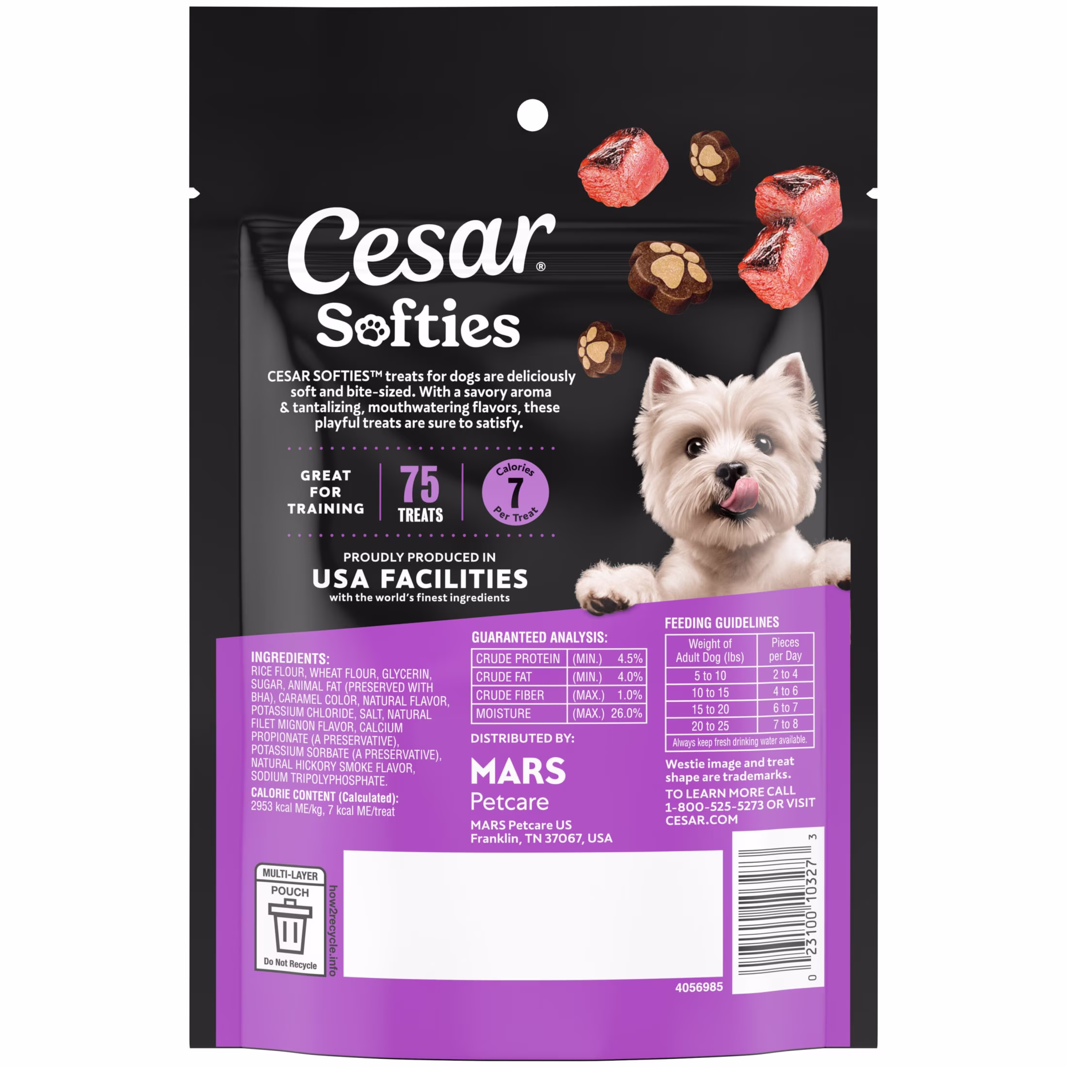 Cesar Softies Filet Mignon Flavor Chewy Soft Dog Treats, 6.7 oz Pouch, 75 Treats