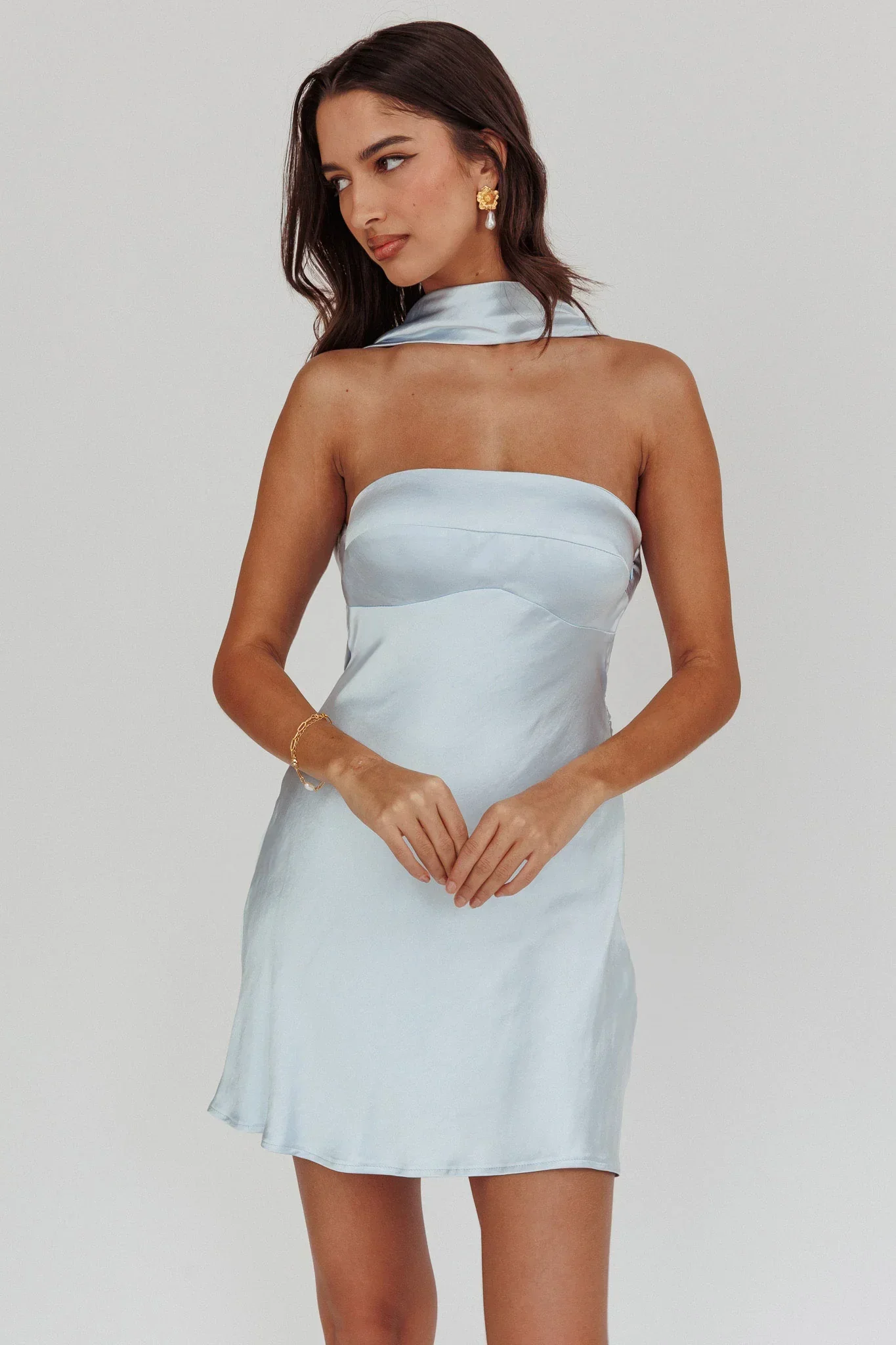 Damsel Reverse Halter Mini Dress Blue