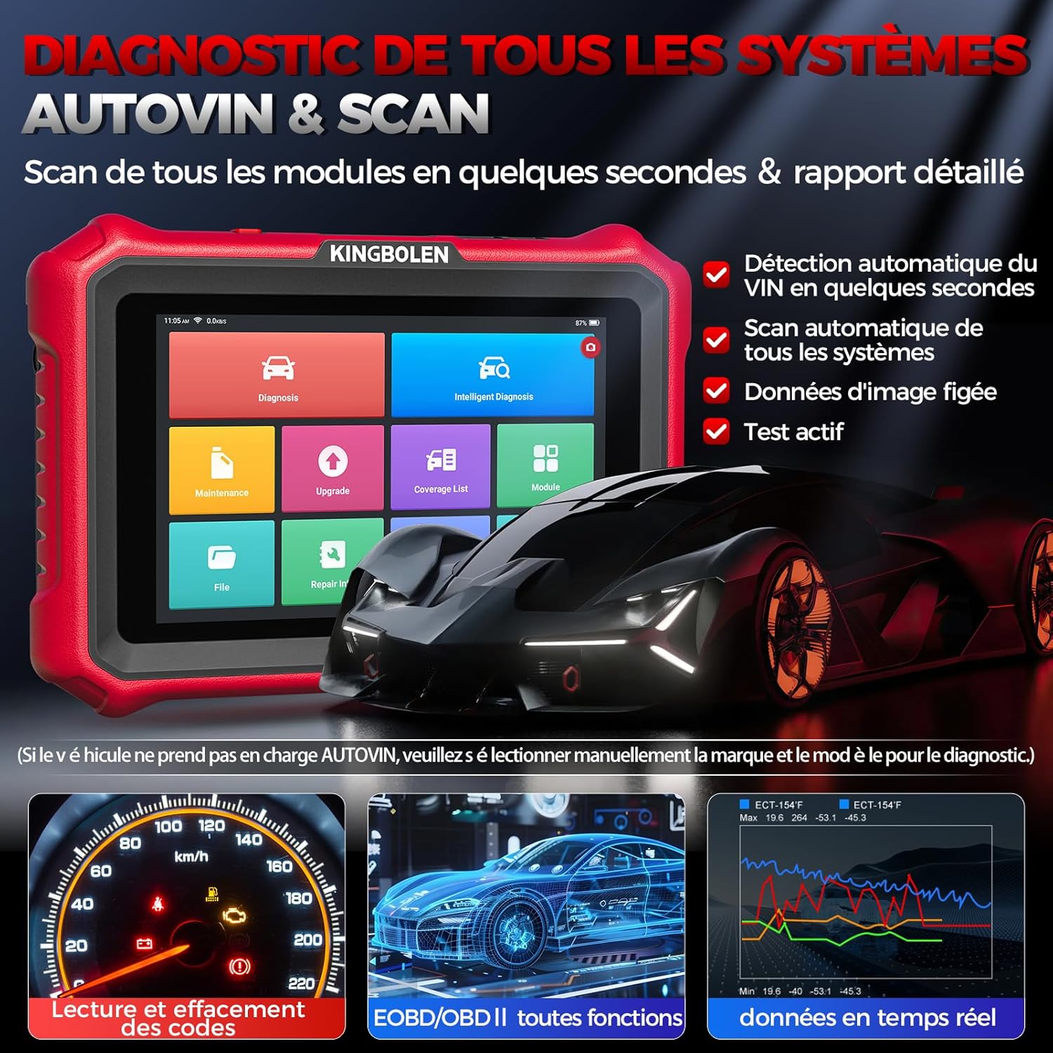 Valise diagnostic auto K8 Pro OBD2 systèmes complets 42 réinitialisations contrôle bidirectionnel CANFD DOIP