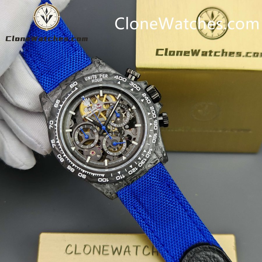 Modified Super Clone Watches 1:1 GET Rolex Daytona Skeleton Dial 4130 Movement Blue Strap