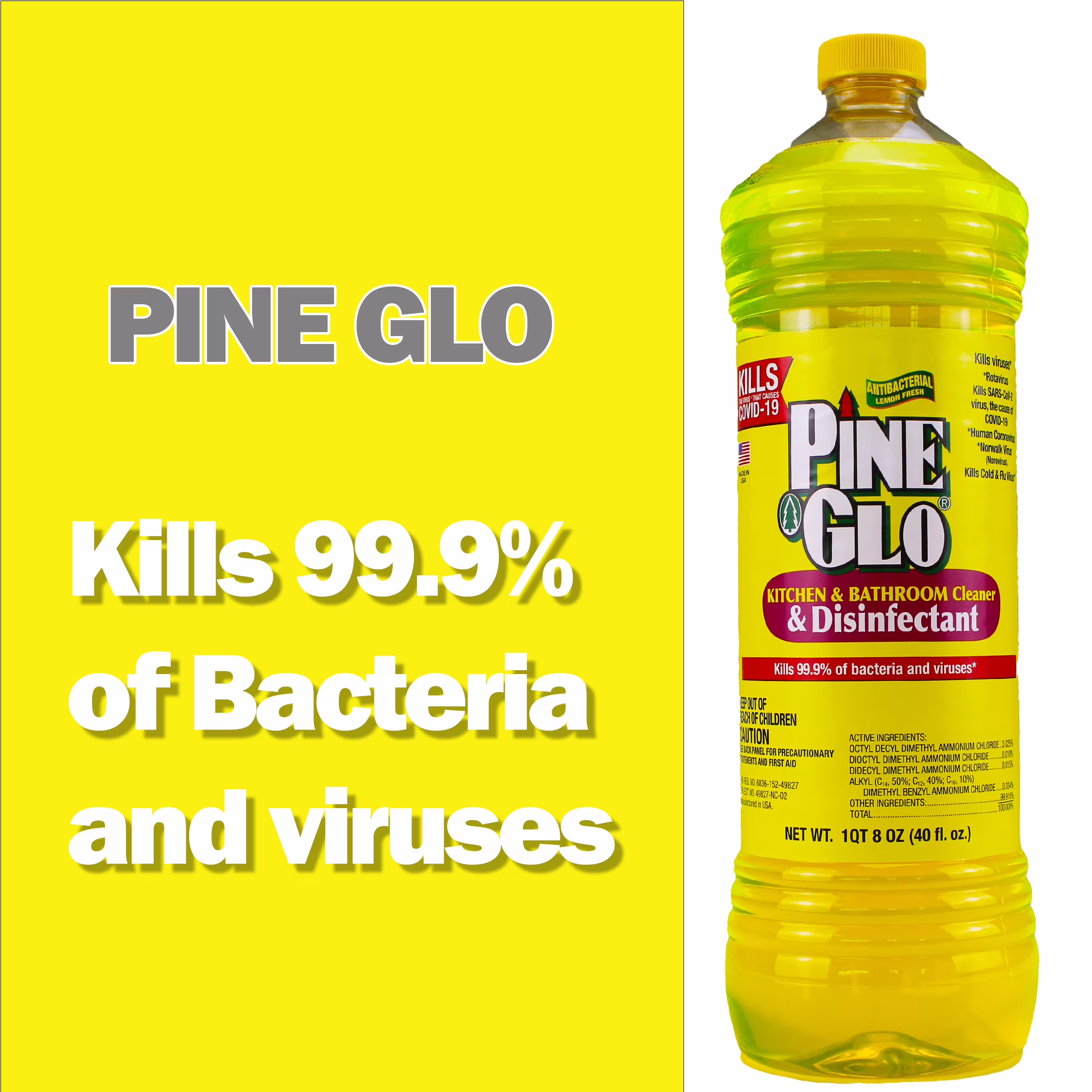 Pine Glo Kitchen & Bath Household Cleaner, Lemon, 40 oz