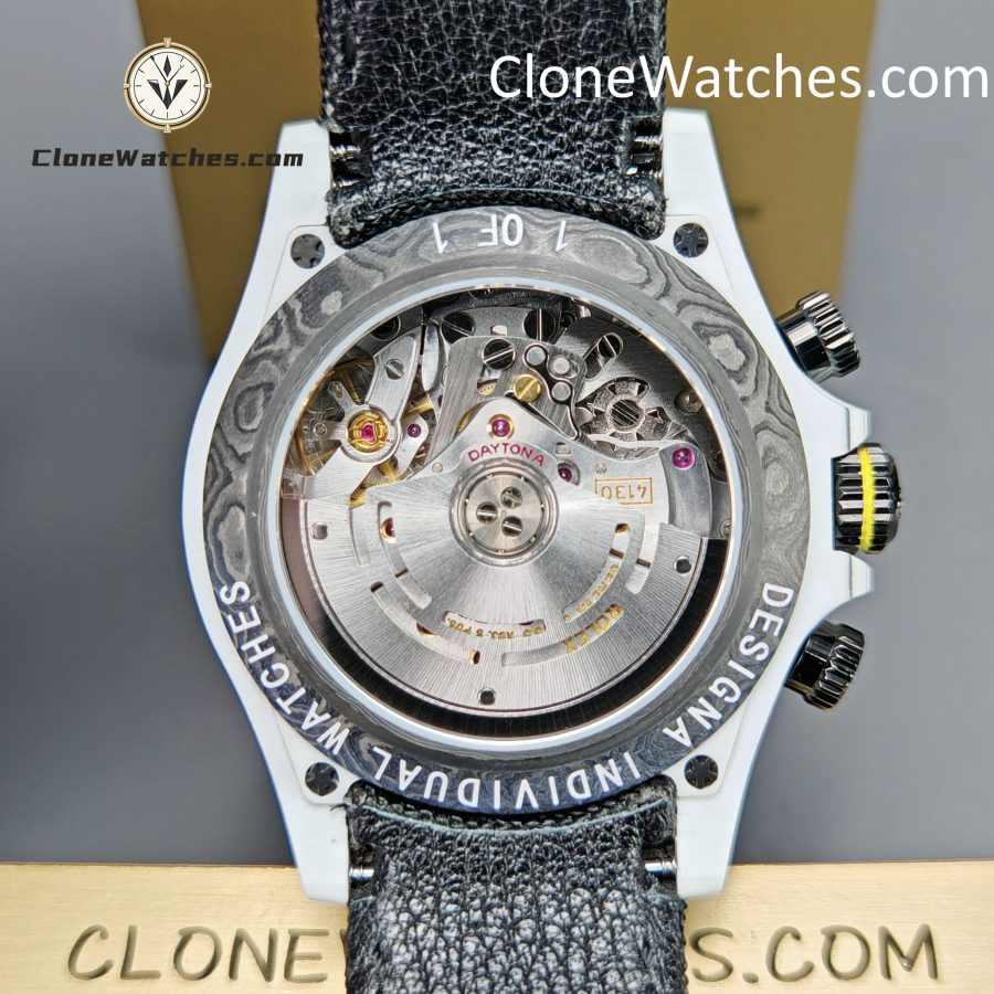 Modified Super Clone Watches 1:1 DiW Rolex Daytona CarboQuartz 4130 Movement Black Strap