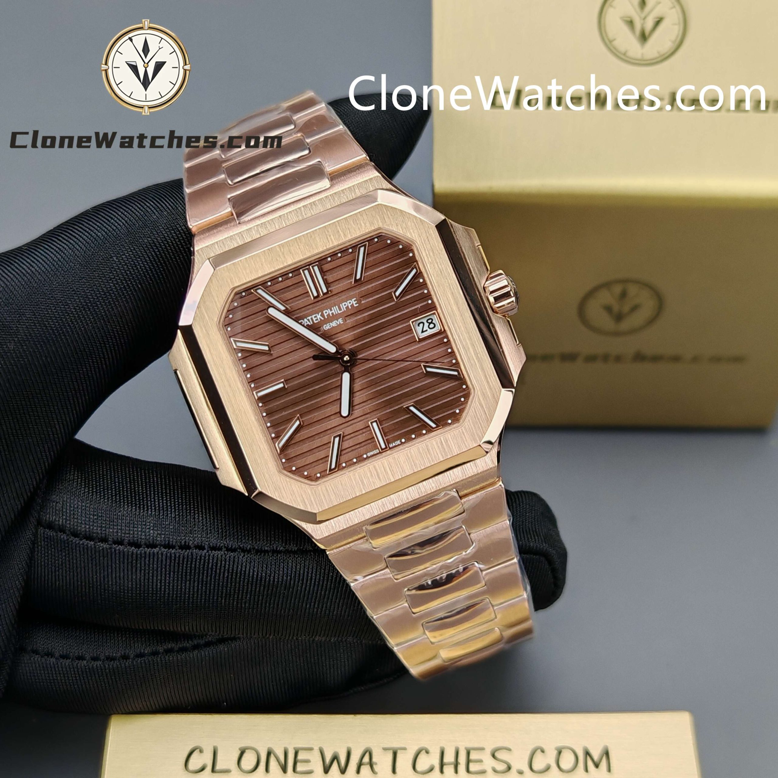 Patek Philippe Super Clone Watches 1:1 CUBITUS Rose Gold 7128/1R-001 Brown Dial