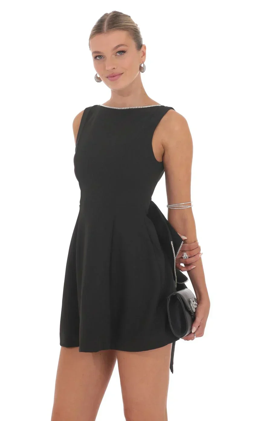Attachable Rhinestone Fishtail Dress in Black
