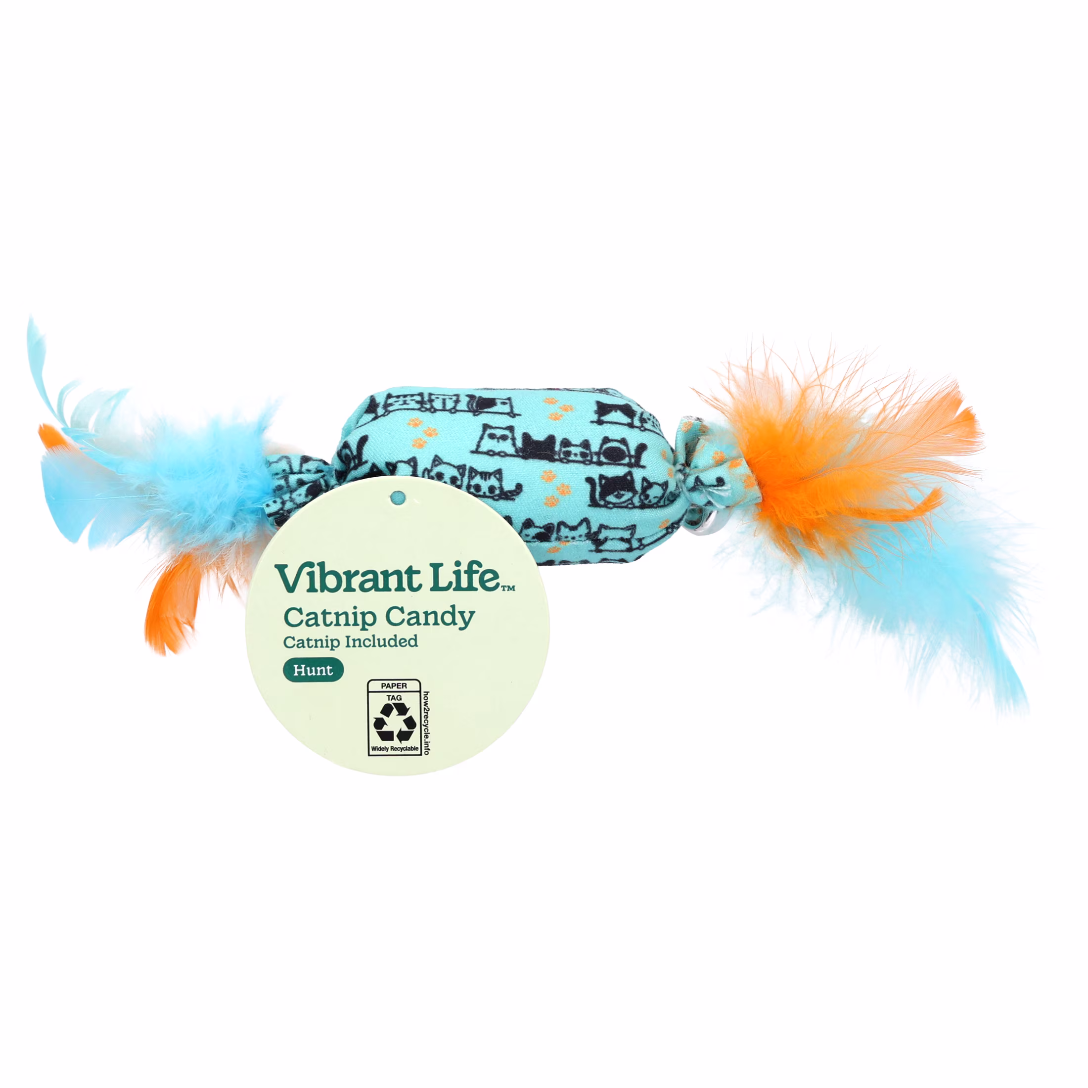 Vibrant Life Blue Candy-Shaped Catnip Cat Toy with Feathers